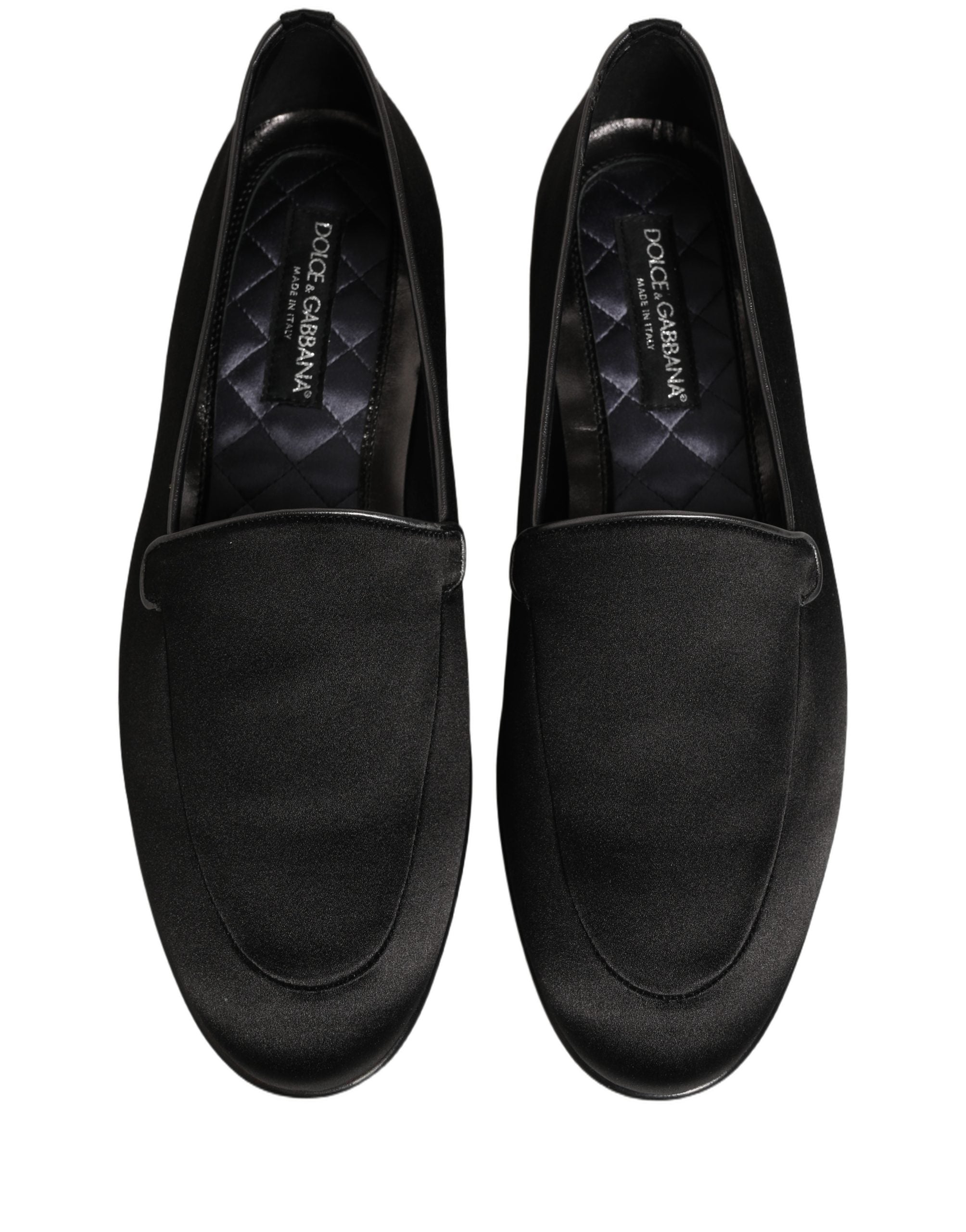 Dolce & Gabbana Schwarze Satin-Loafer mit Logo – Slip-On-Flats