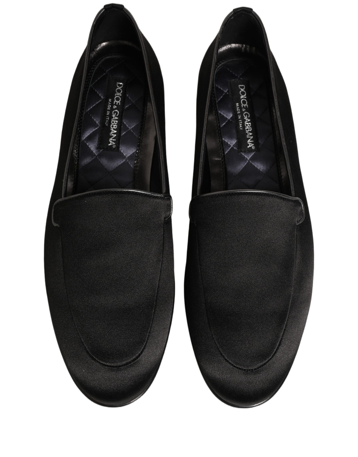 Dolce & Gabbana Schwarze Satin-Loafer mit Logo – Slip-On-Flats