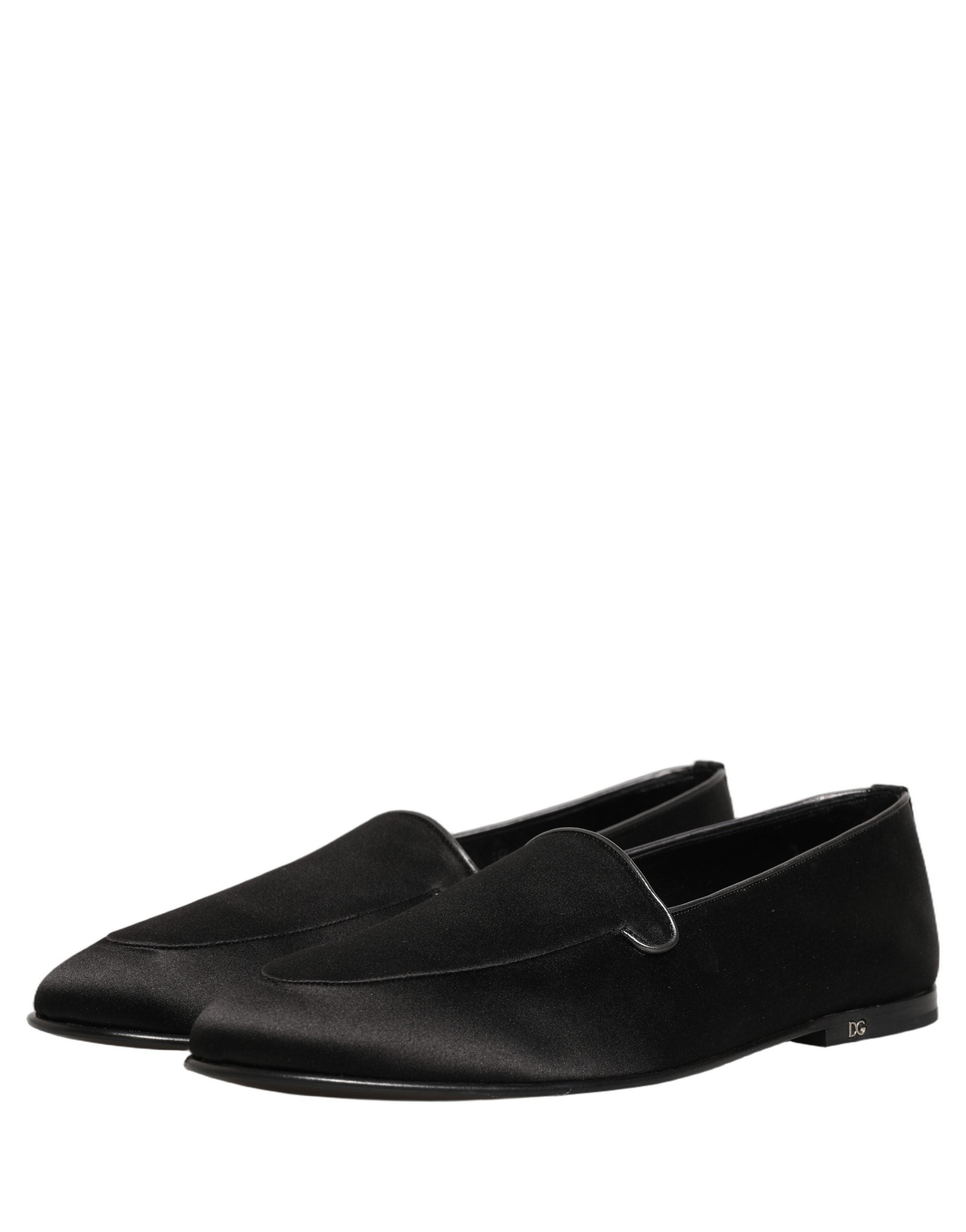 Dolce & Gabbana Schwarze Satin-Loafer mit Logo – Slip-On-Flats