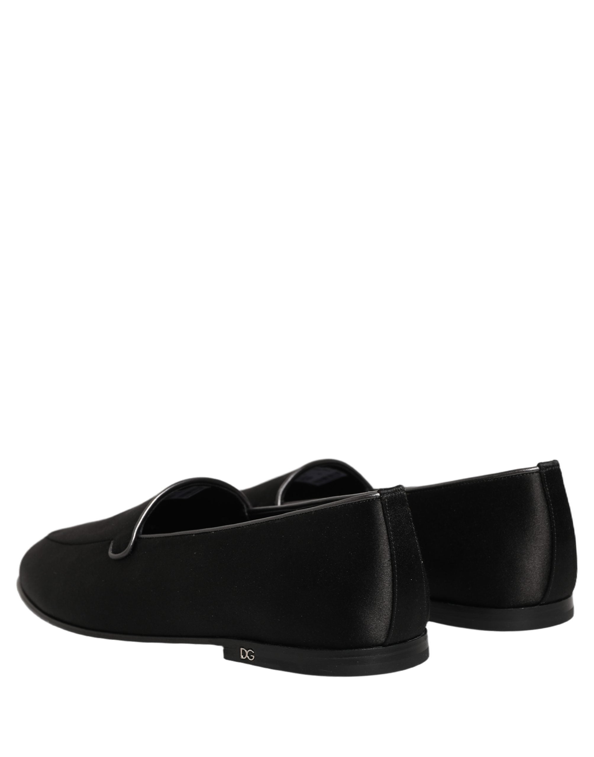 Dolce & Gabbana Schwarze Satin-Loafer mit Logo – Slip-On-Flats