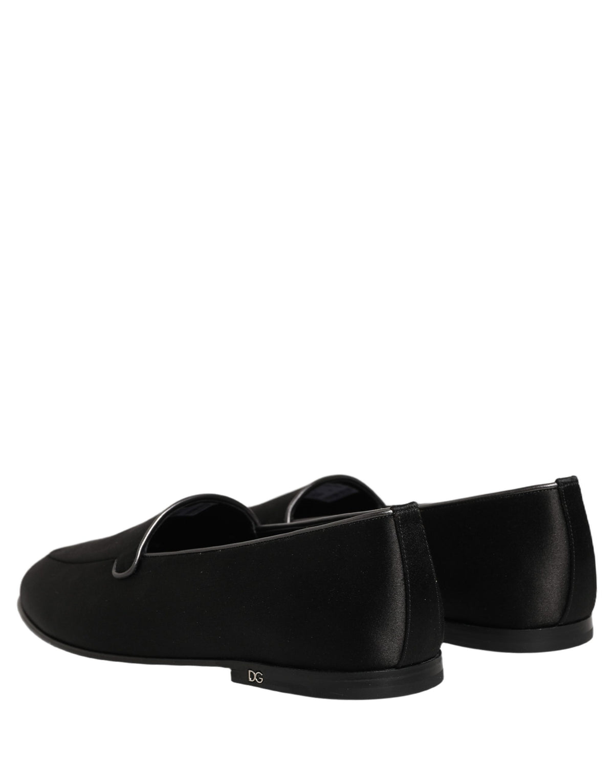 Dolce & Gabbana Schwarze Satin-Loafer mit Logo – Slip-On-Flats