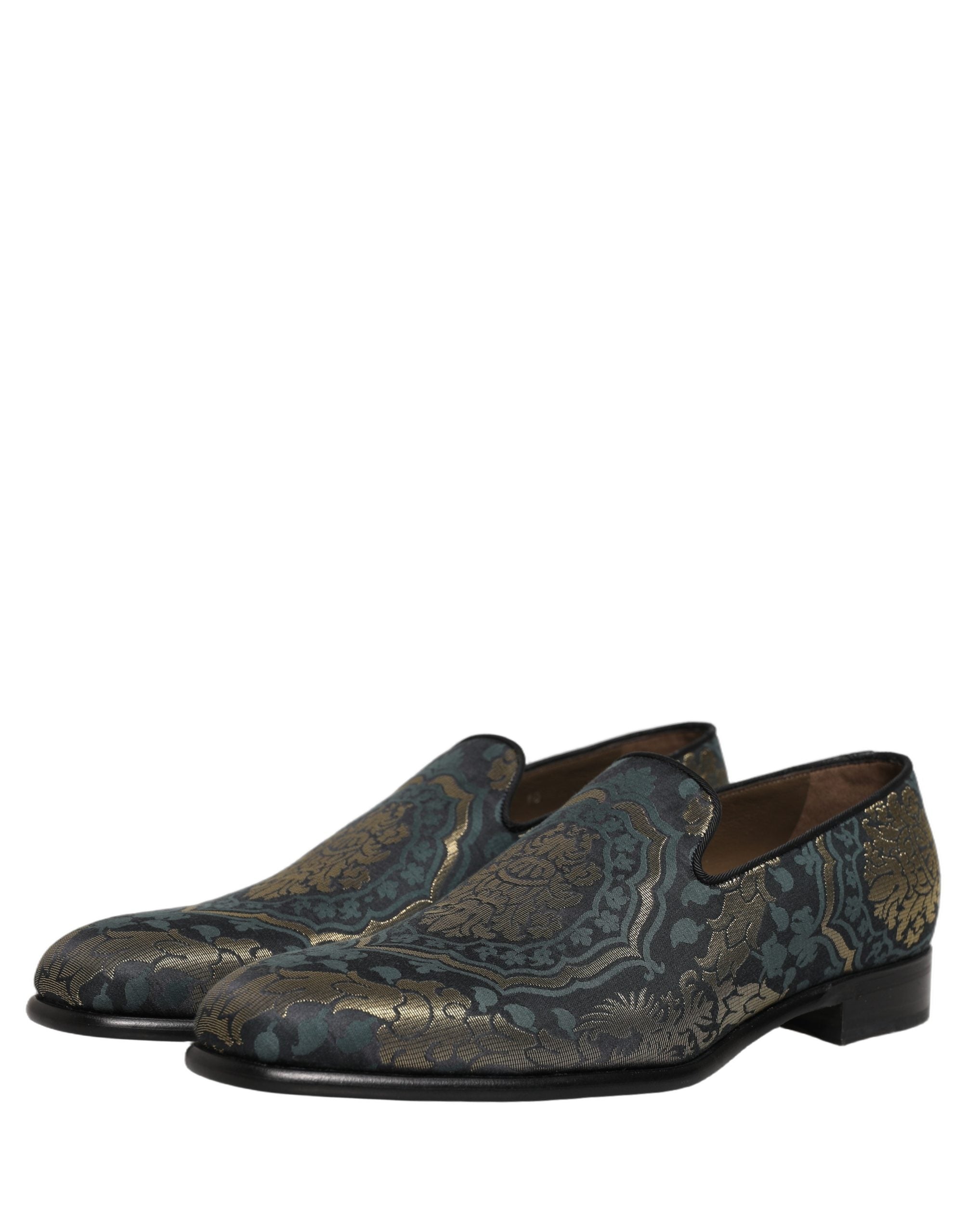 Dolce & Gabbana Schwarze Loafer aus Brokat mit Blumenmuster zum Hineinschlüpfen