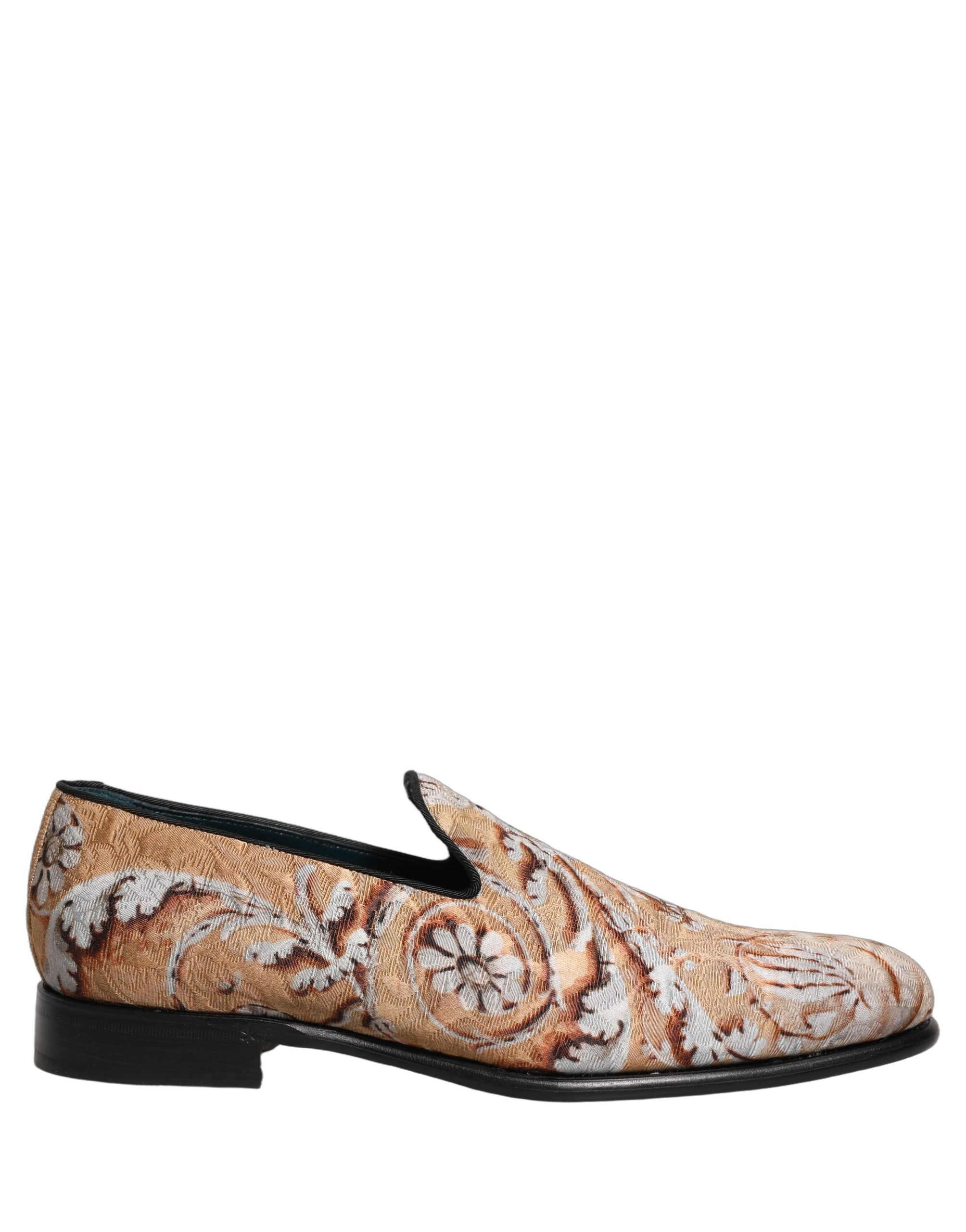 Dolce & Gabbana Beige Brokat Herren Slipper Loafer Schuhe