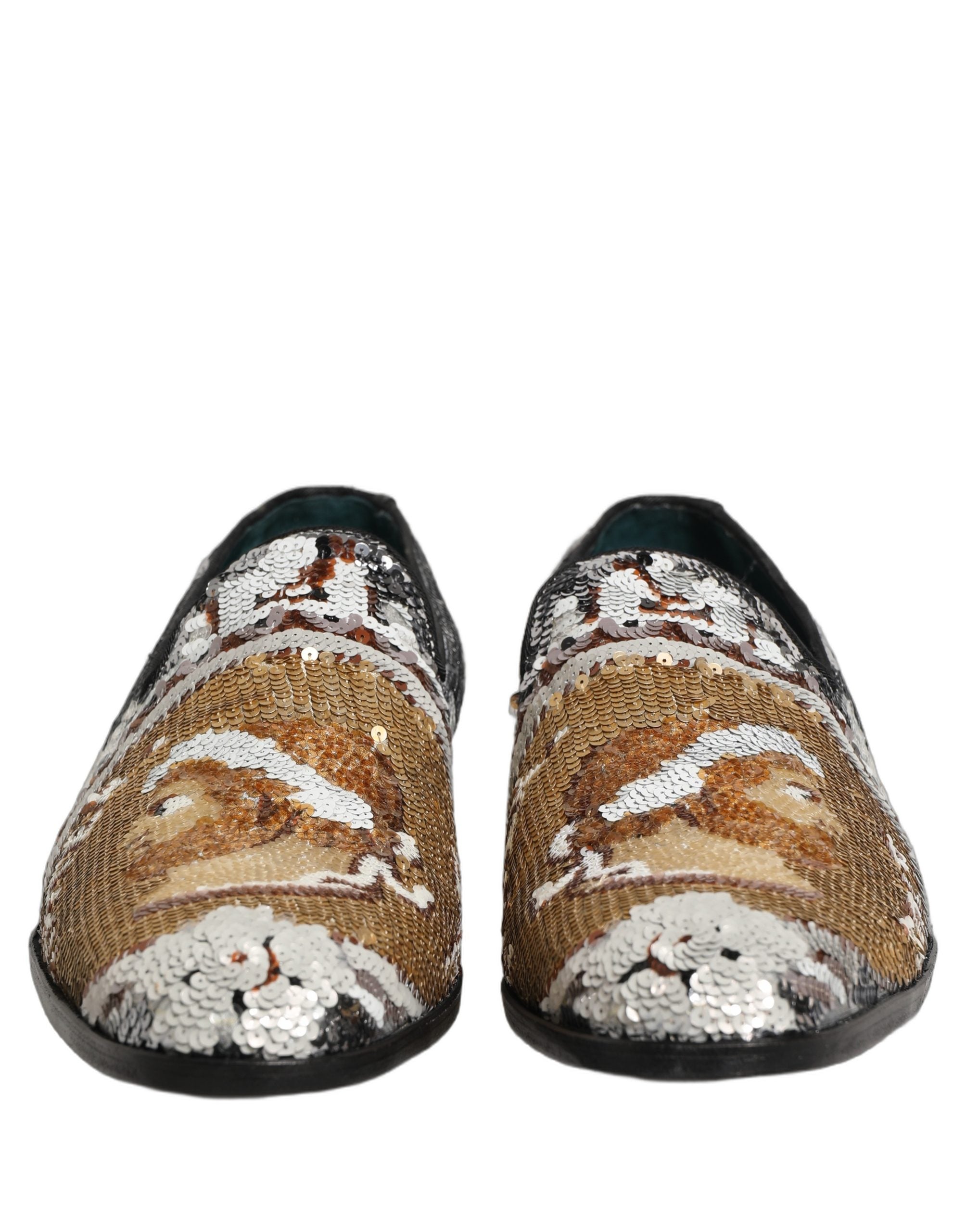 Dolce & Gabbana Weiße Loafer aus Goldpailletten zum Hineinschlüpfen