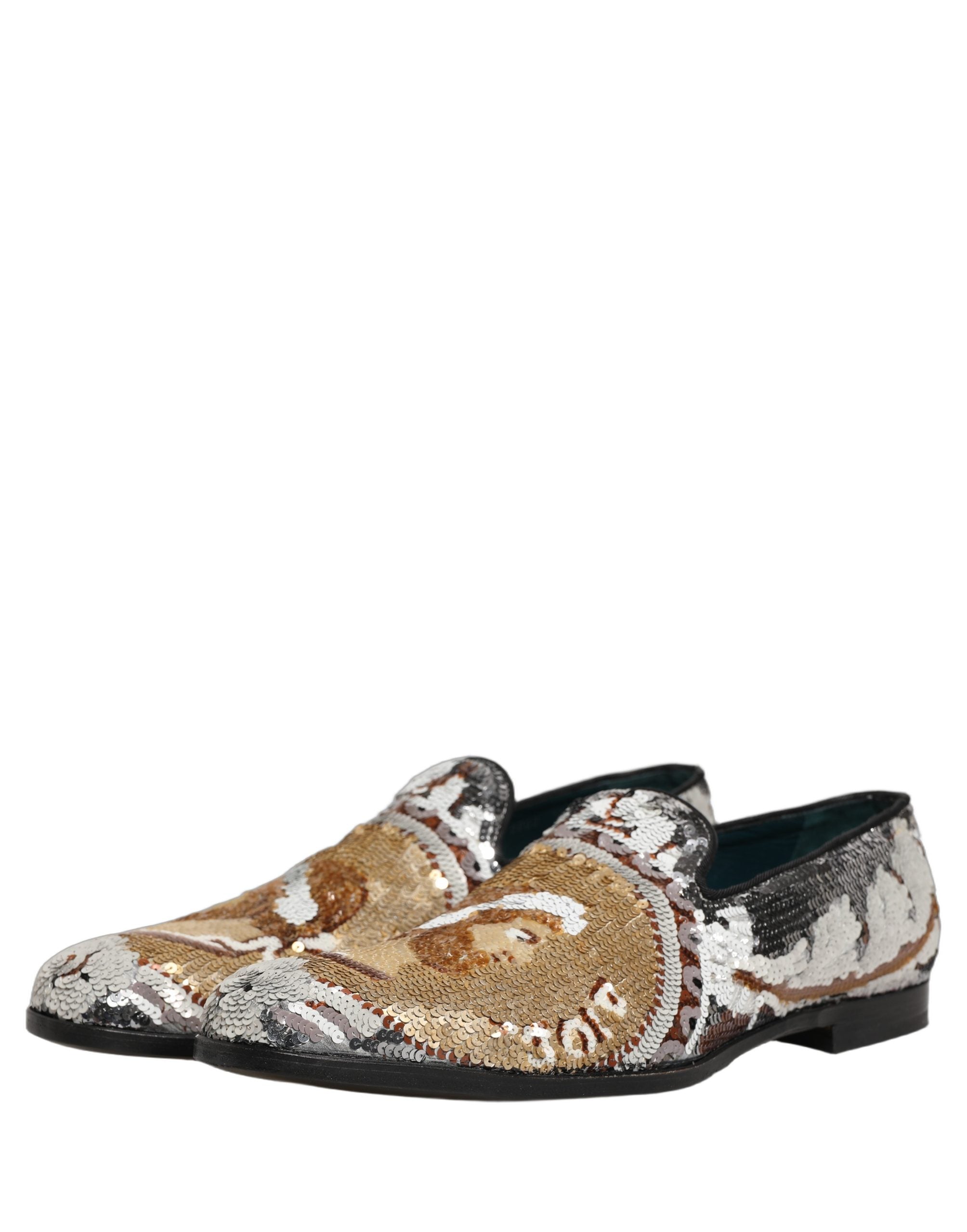 Dolce & Gabbana Weiße Loafer aus Goldpailletten zum Hineinschlüpfen