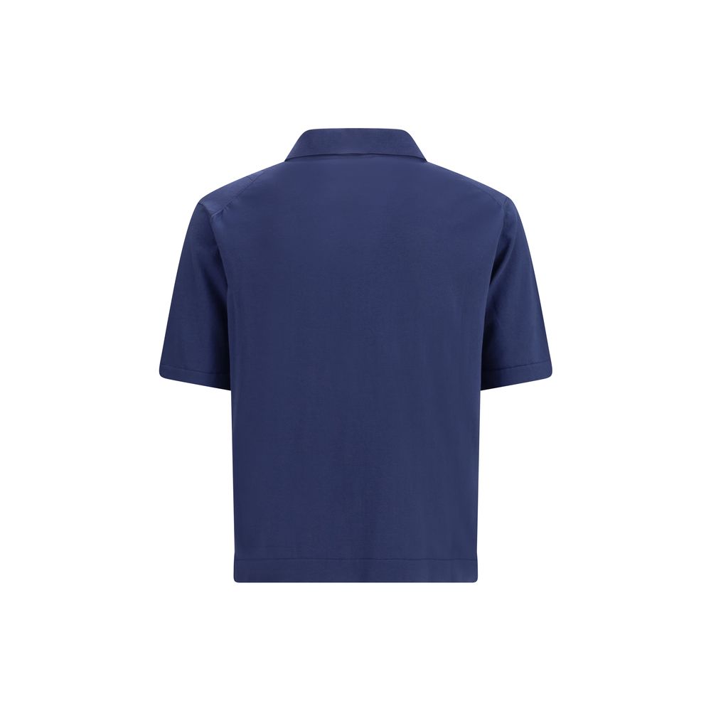 Piacenza Cashmere Blaues Baumwoll-Polohemd
