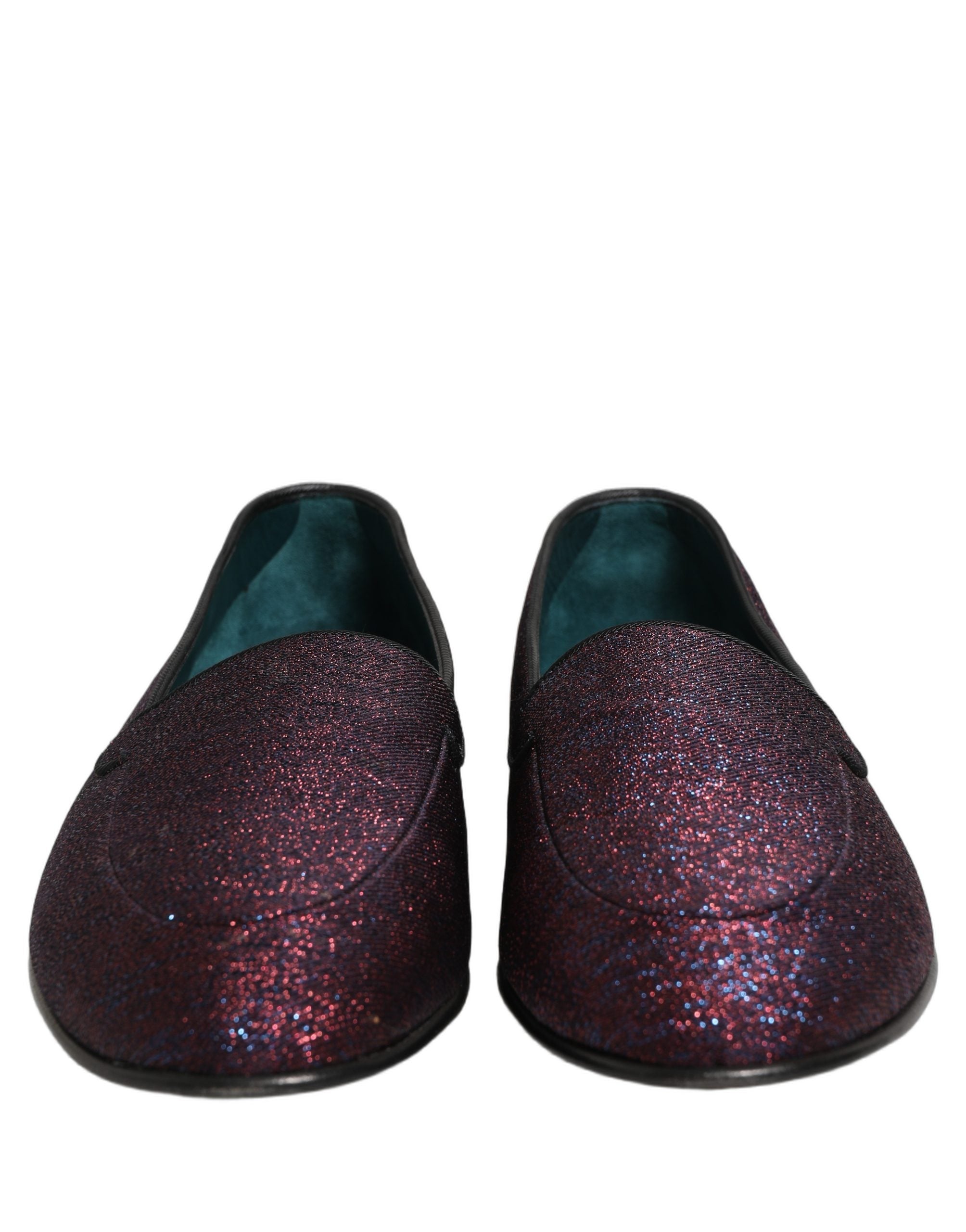 Dolce & Gabbana Maroon Glitzer Lurex Loafer-Schuhe mit Logo