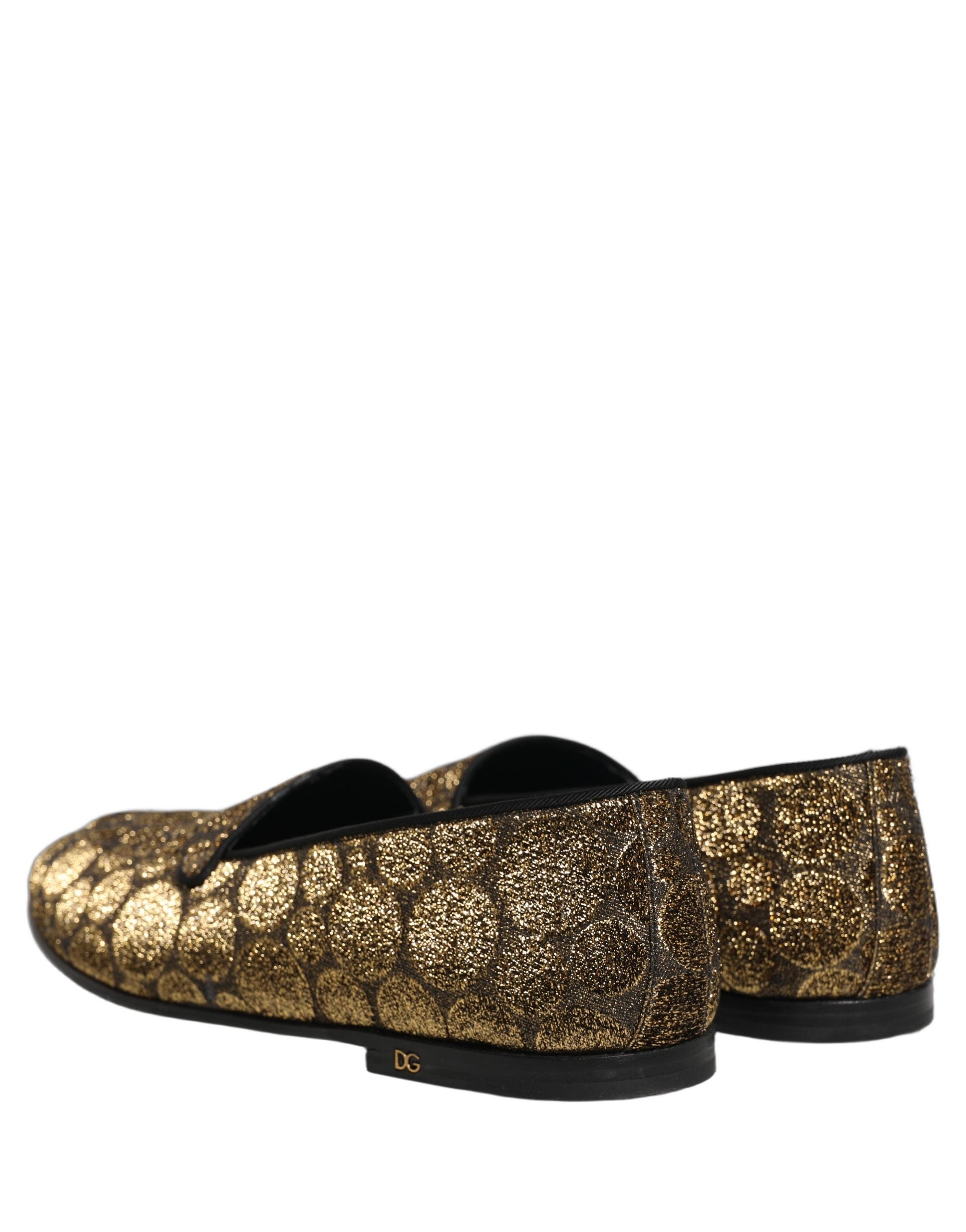 Dolce & Gabbana Gold Lurex Glitzer Herren Slipper Loafer Schuhe