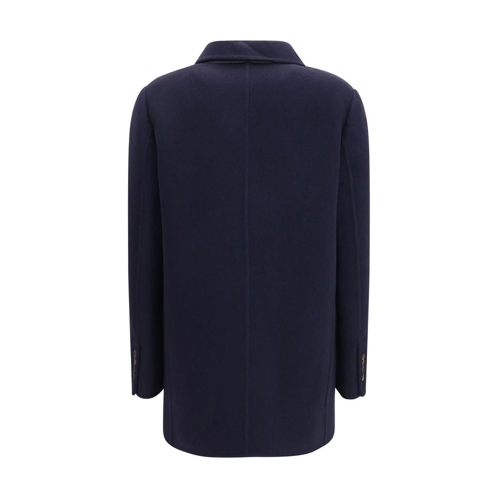 Brunello Cucinelli Blaue Jacke aus Wolle Oves Aries in voller Länge