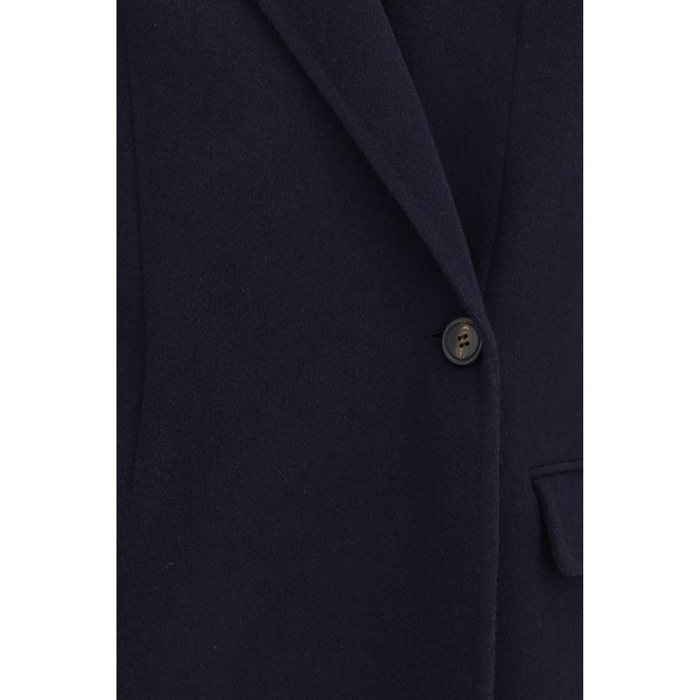 Brunello Cucinelli Blaue Jacke aus Wolle Oves Aries in voller Länge