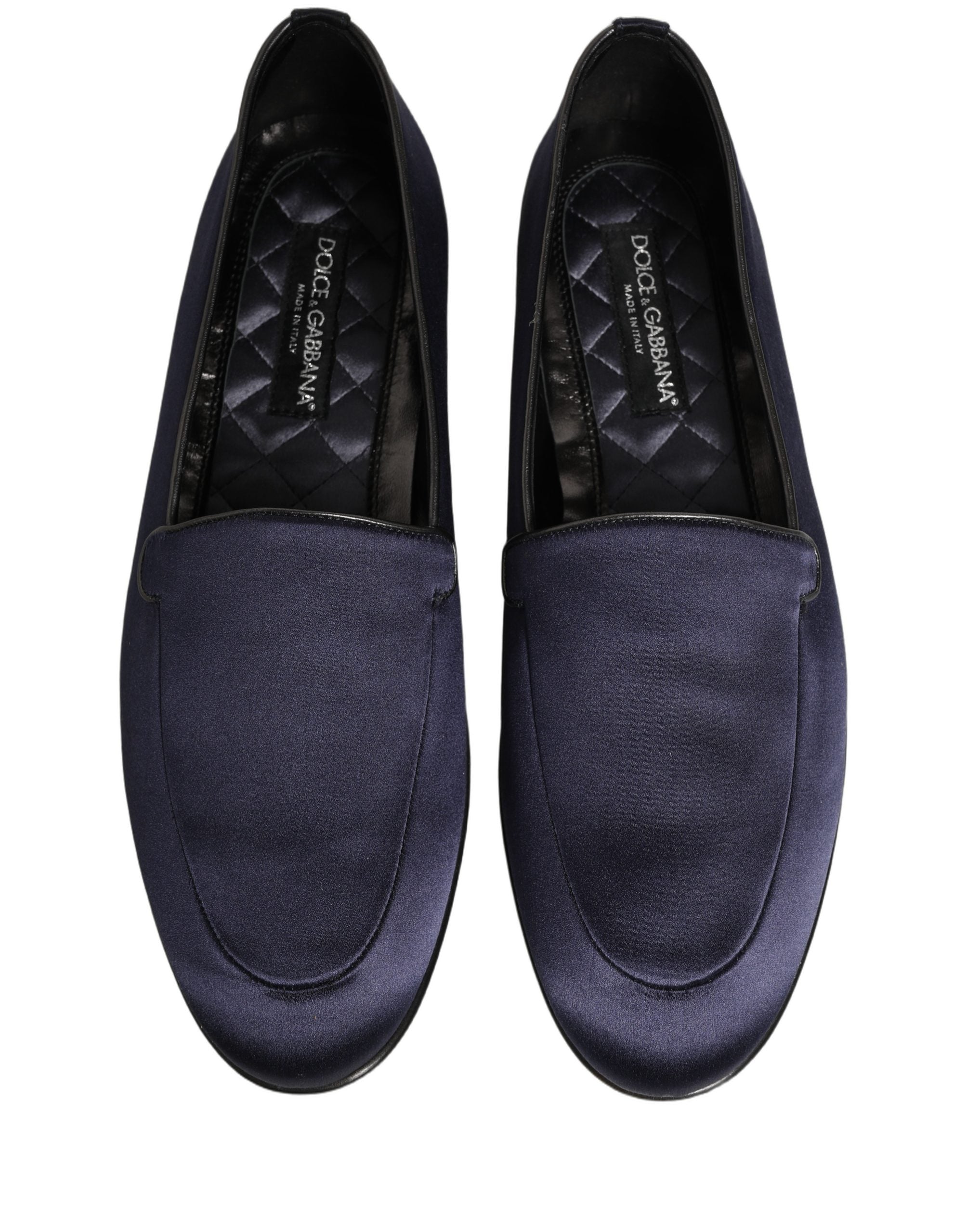 Dolce & Gabbana Marineblaue Loafer aus Satin mit DG-Logo