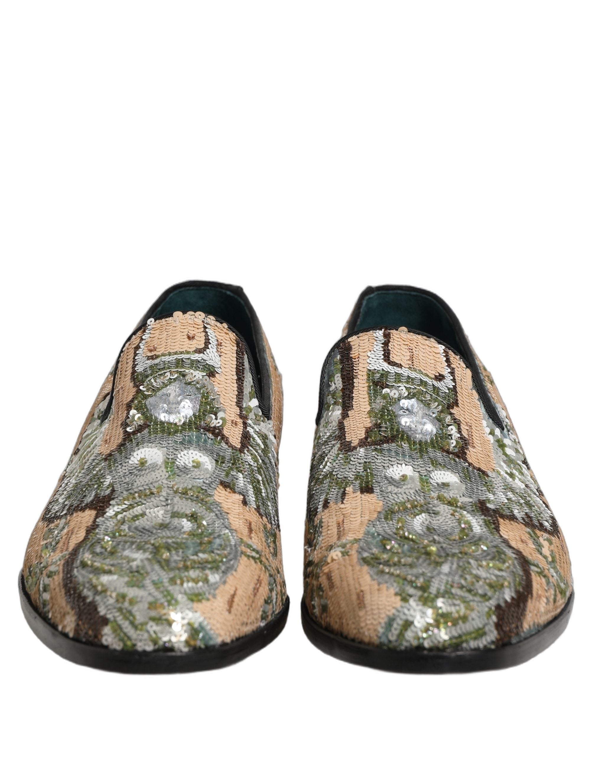 Dolce & Gabbana Beige Loafers mit Paillettenstickerei