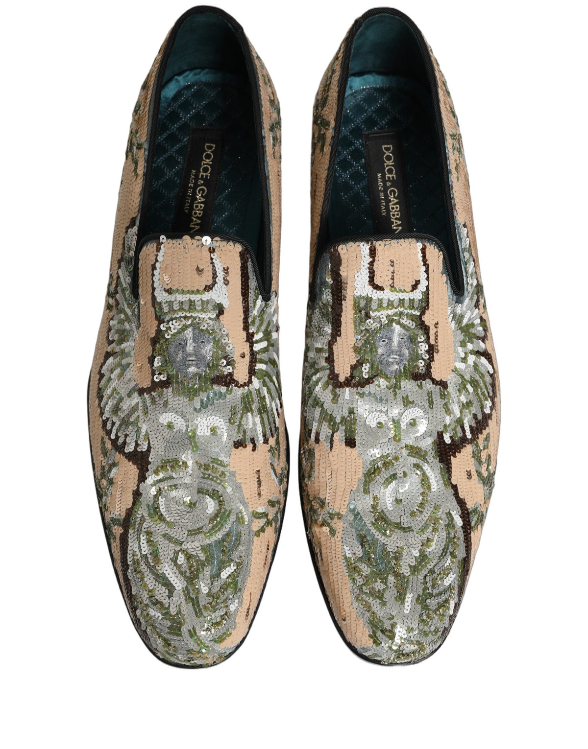 Dolce & Gabbana Beige Loafers mit Paillettenstickerei