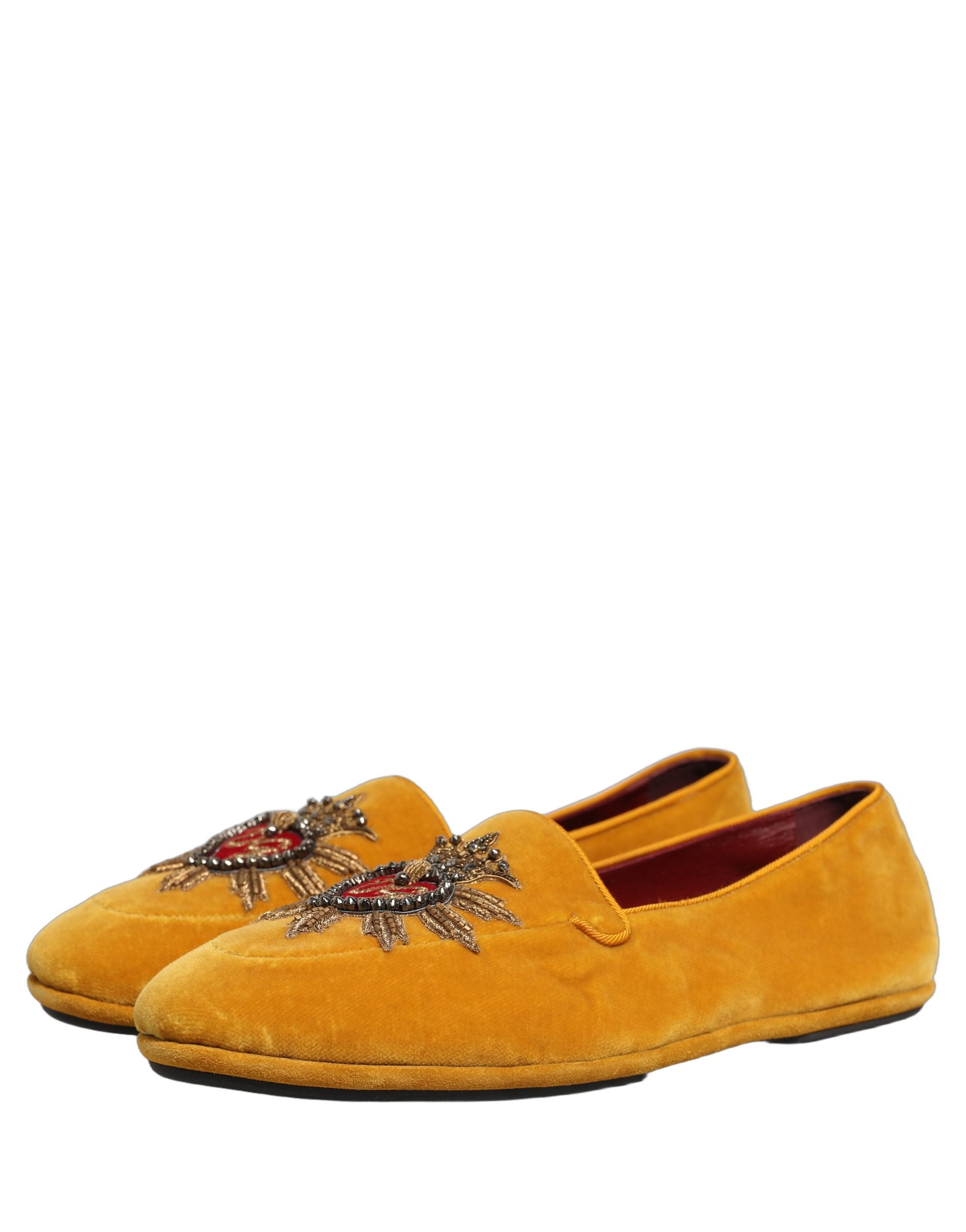 Dolce & Gabbana Gelbe Samt-Loafer mit DG-Herz-Applikation