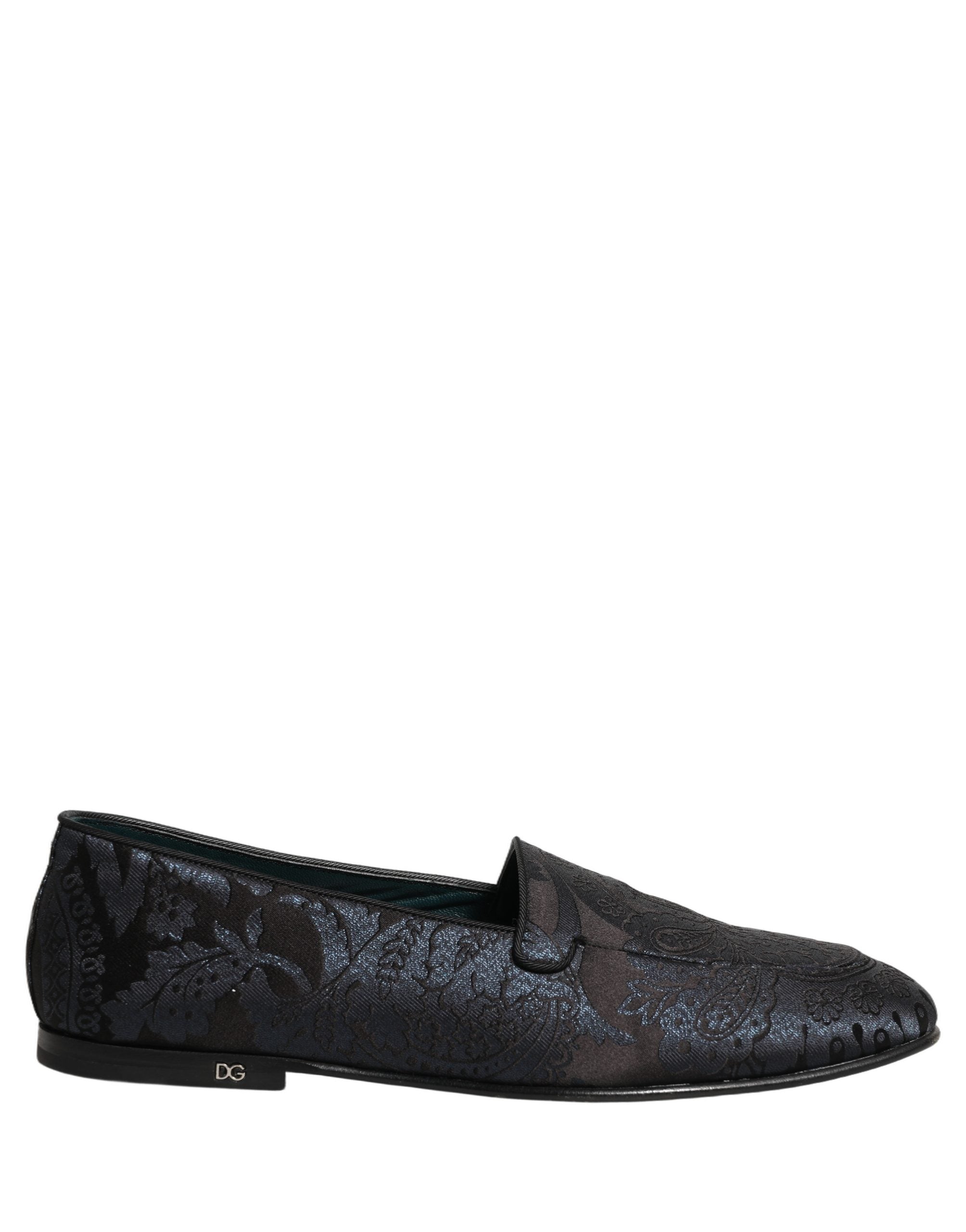 Dolce & Gabbana Blaue Jacquard-Loafer aus Leder zum Hineinschlüpfen