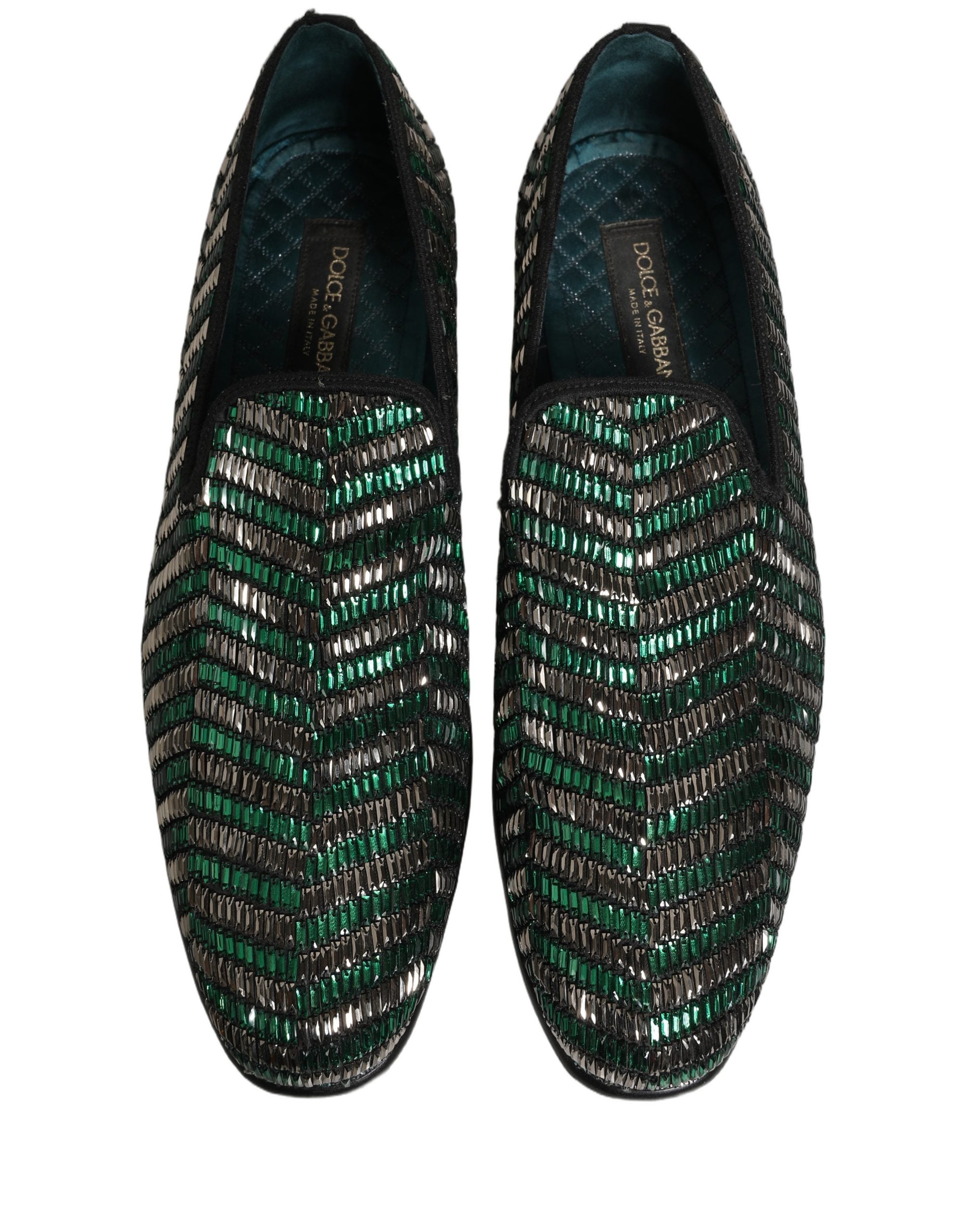 Dolce & Gabbana Silberne grüne verzierte Loafer-Schuhe