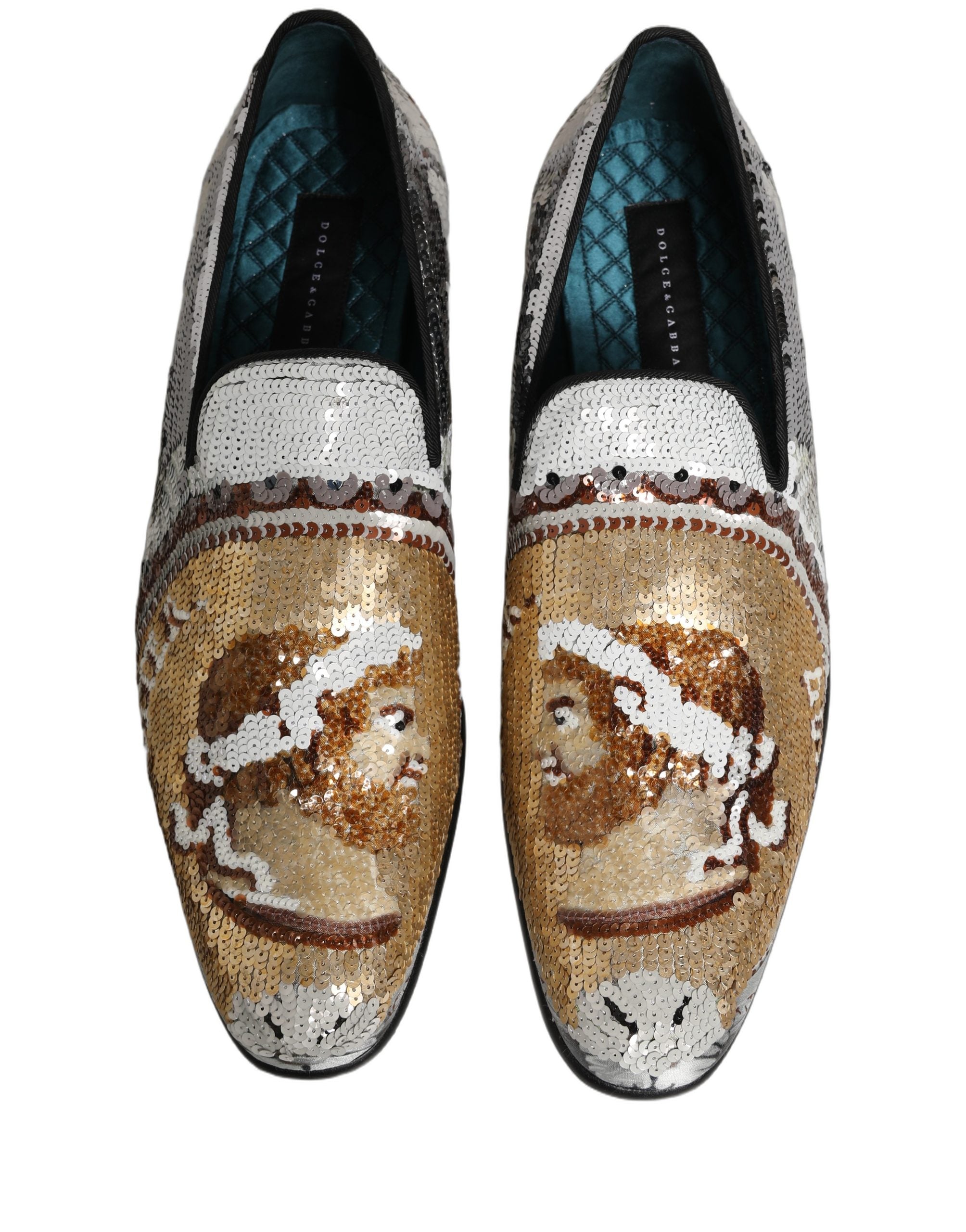 Dolce & Gabbana Weiße Loafer aus Goldpailletten zum Hineinschlüpfen