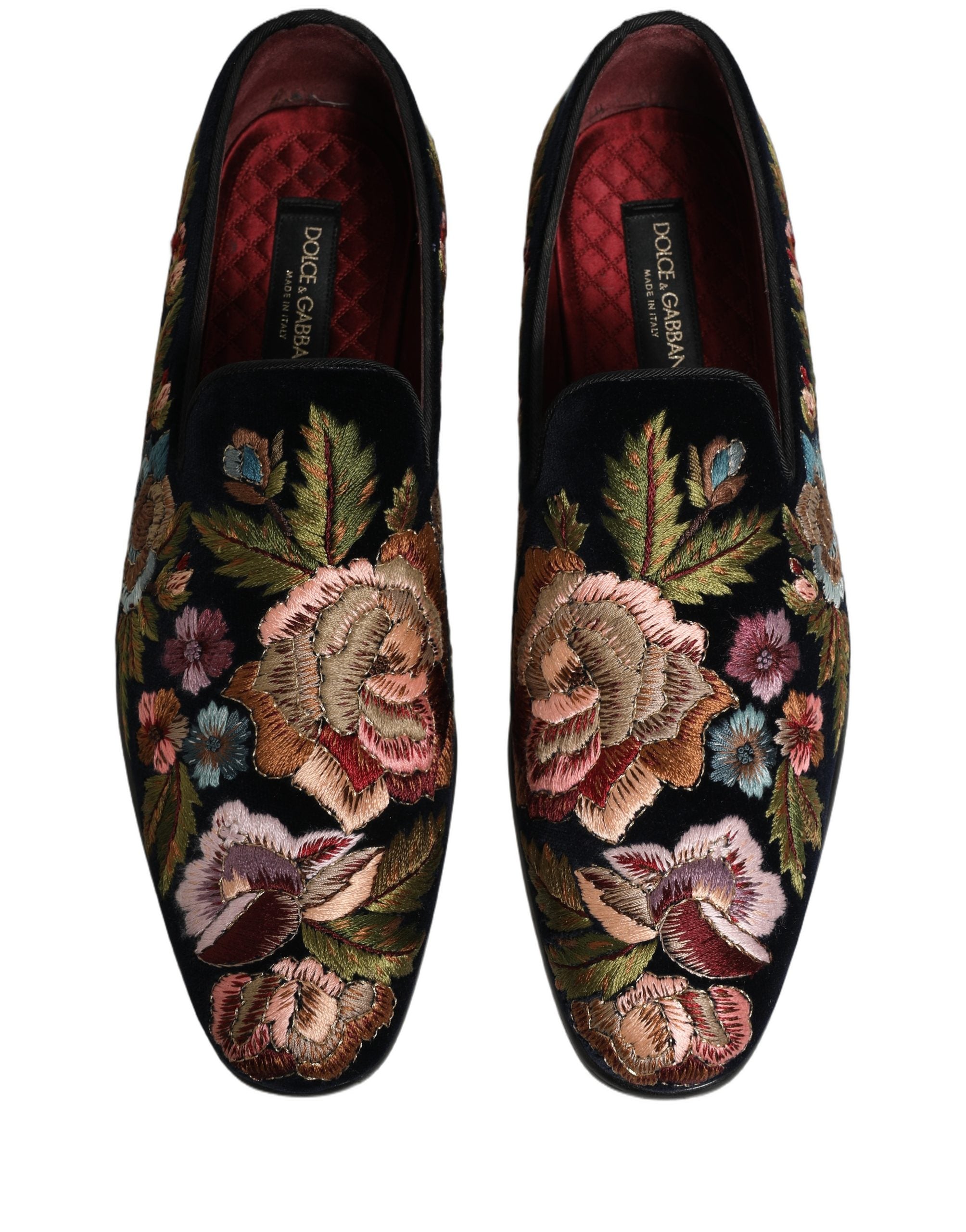 Dolce & Gabbana Schwarze Samt-Loafer mit Blumenstickerei