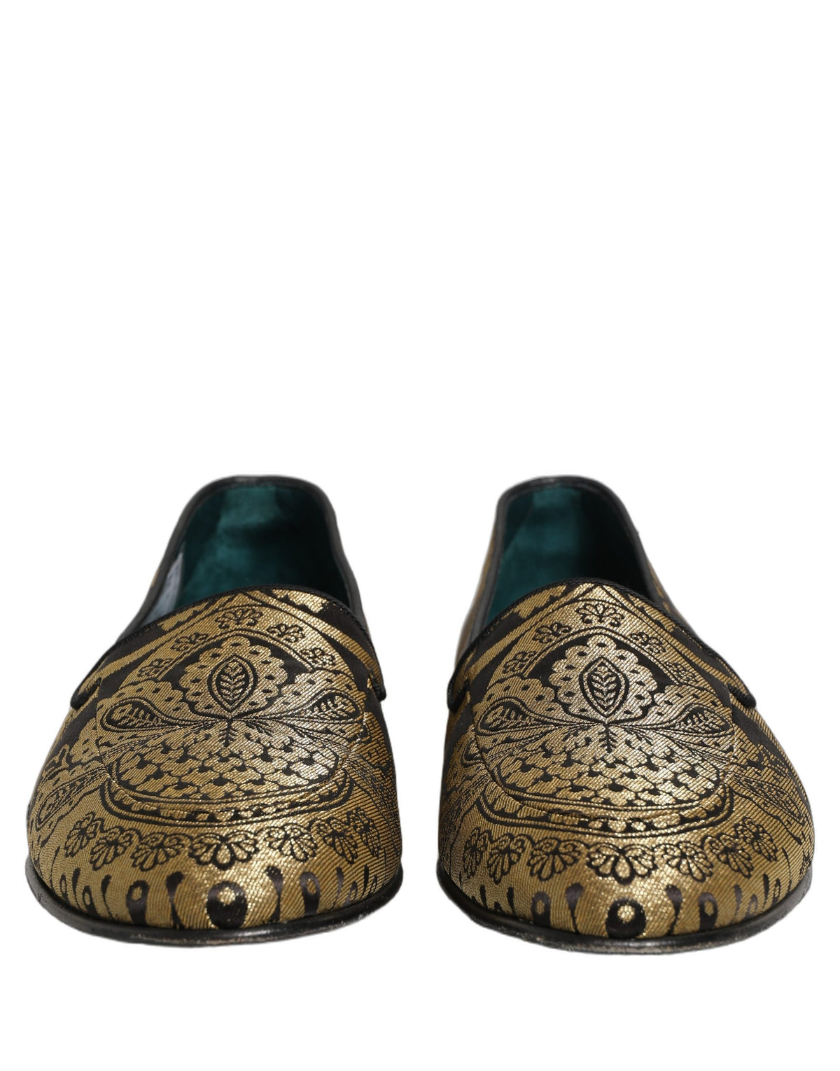 Dolce & Gabbana Goldfarbene Jacquard-Loafer aus Leder zum Hineinschlüpfen