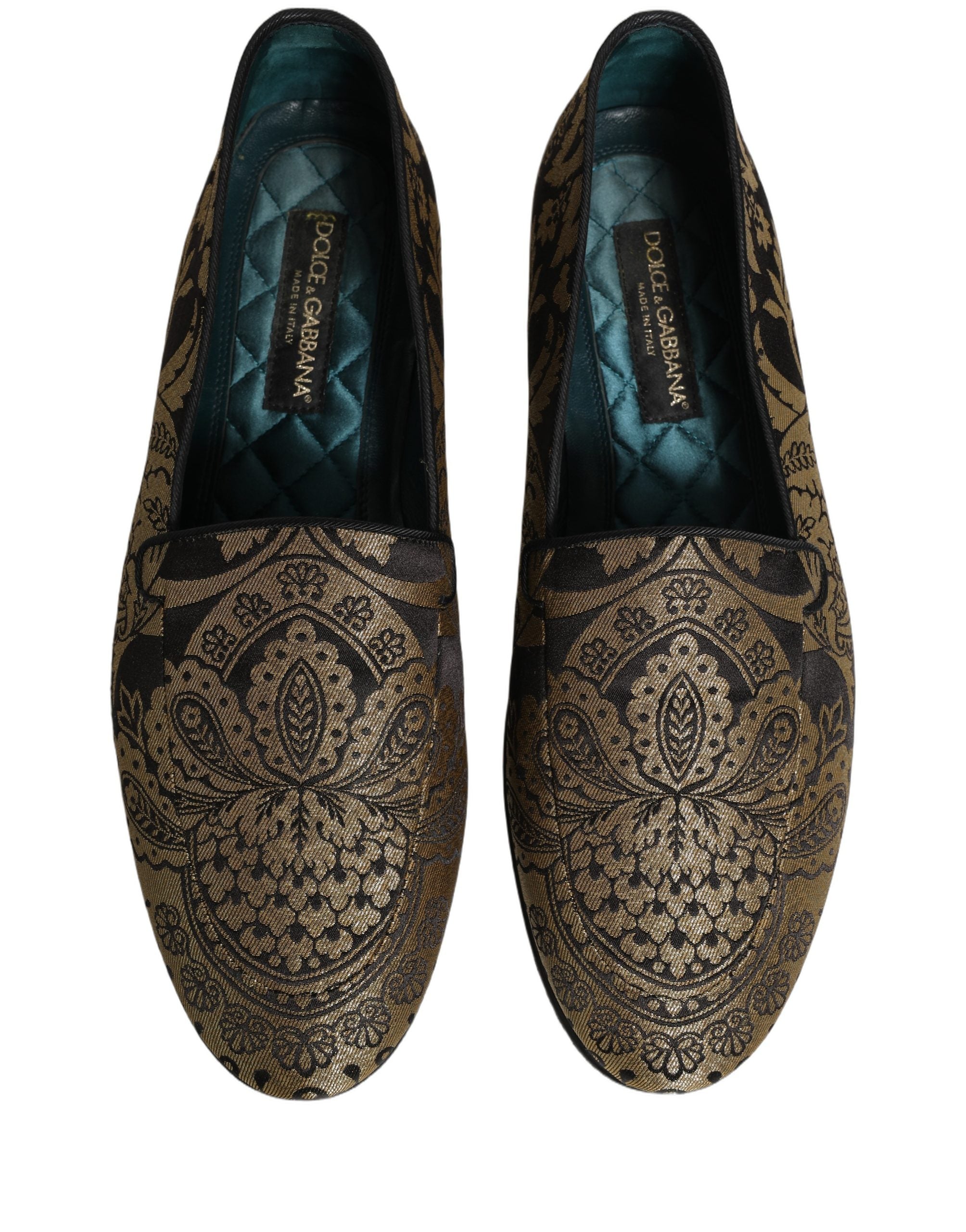 Dolce & Gabbana Goldfarbene Jacquard-Loafer aus Leder zum Hineinschlüpfen
