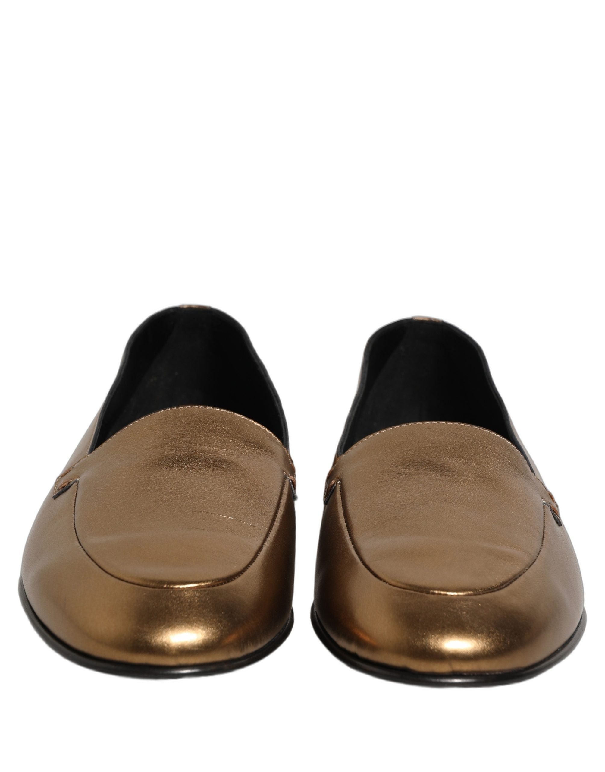 Dolce & Gabbana Goldfarbene Leder DG Logo Slipper Loafer für Herren