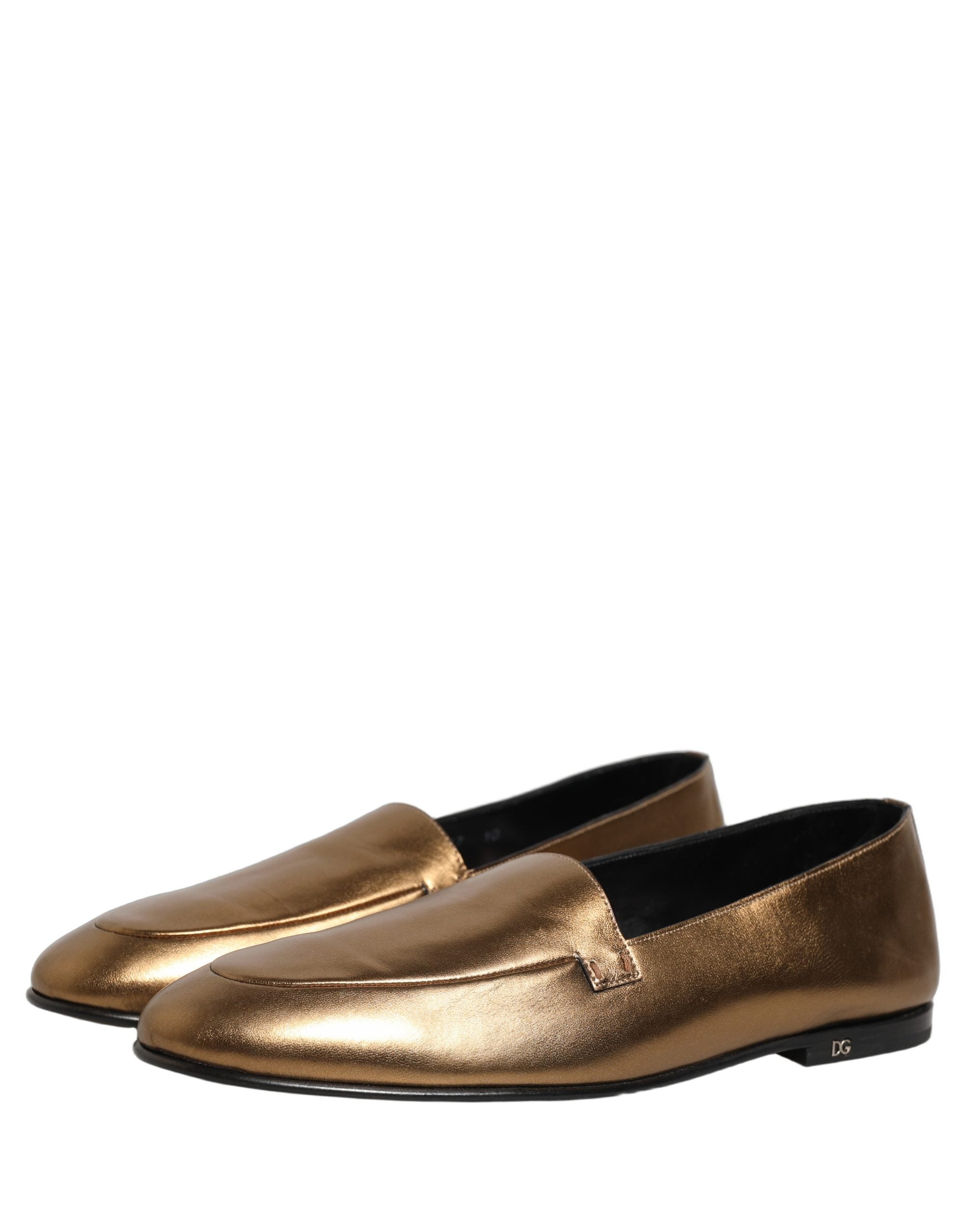 Dolce & Gabbana Goldfarbene Leder DG Logo Slipper Loafer für Herren