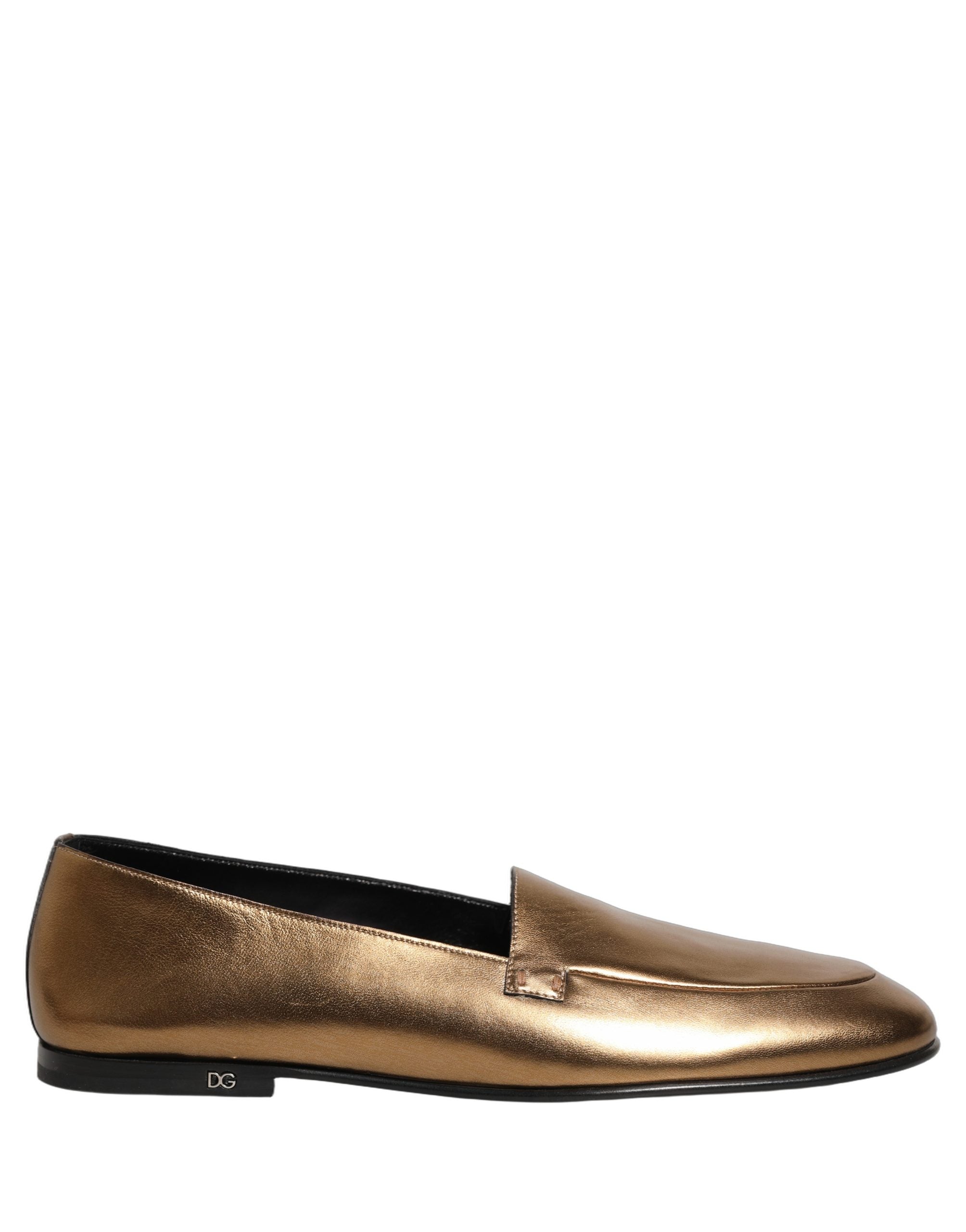 Dolce & Gabbana Goldfarbene Leder DG Logo Slipper Loafer für Herren