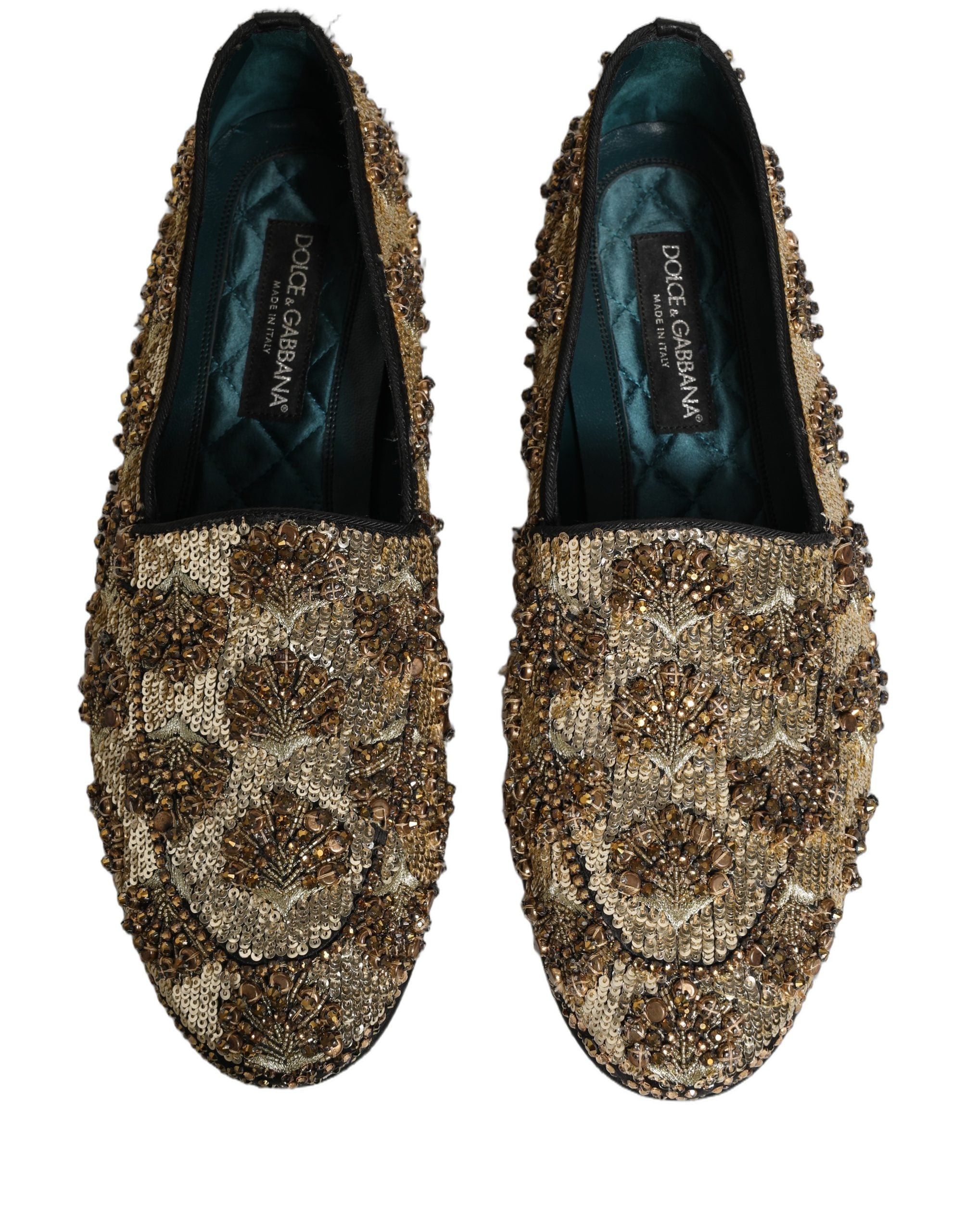 Dolce & Gabbana Gold Pailletten-Verzierte Loafer-Schuhe
