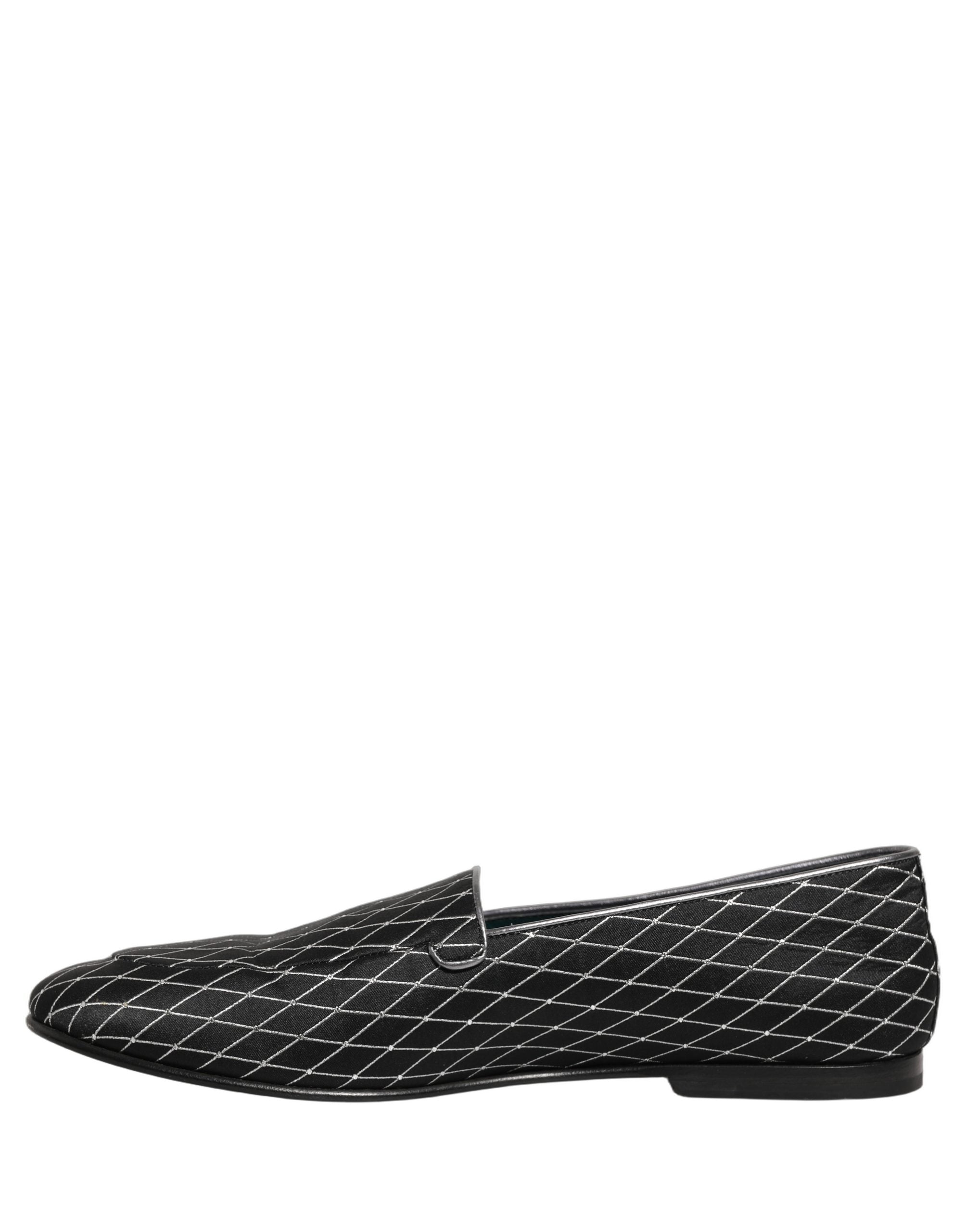 Dolce & Gabbana Schwarze Loafer aus Samt mit Rautensteppung