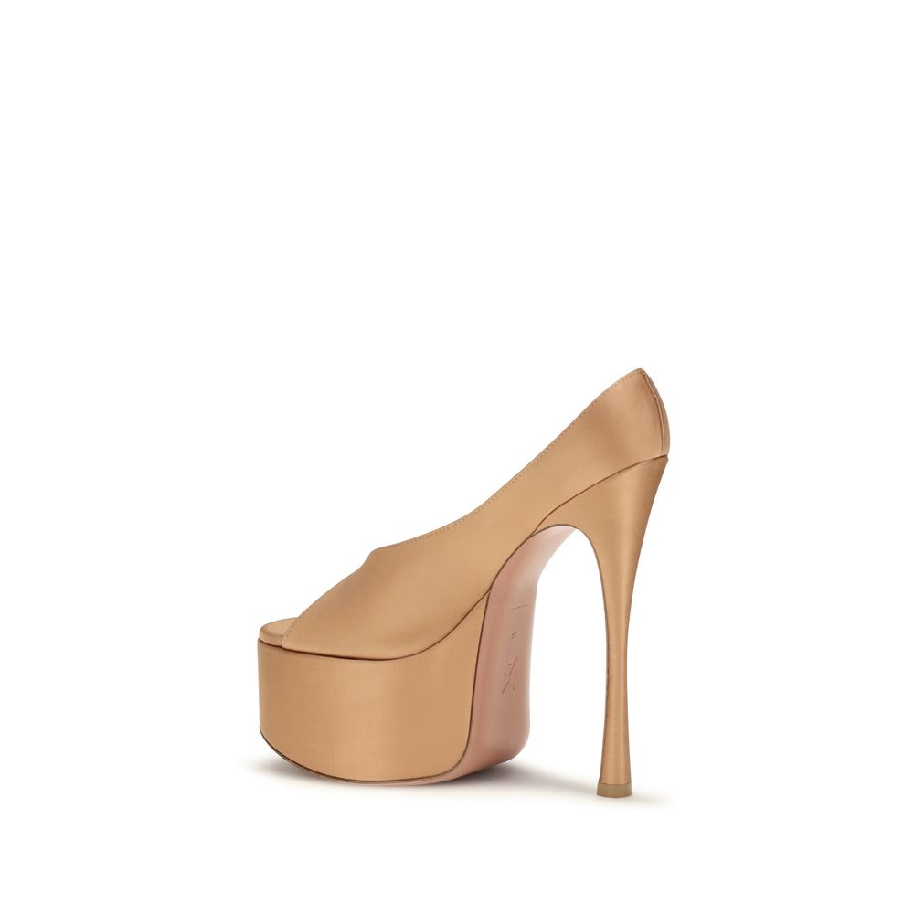 Amina Muaddi Beige Plateau-Pumps aus Seide