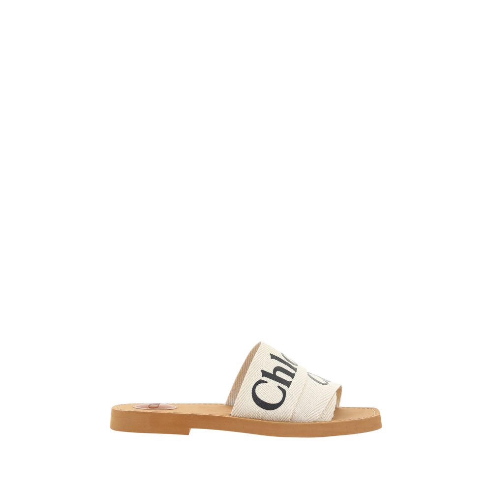 Chloé Weiße flache Sandalen aus Baumwolle