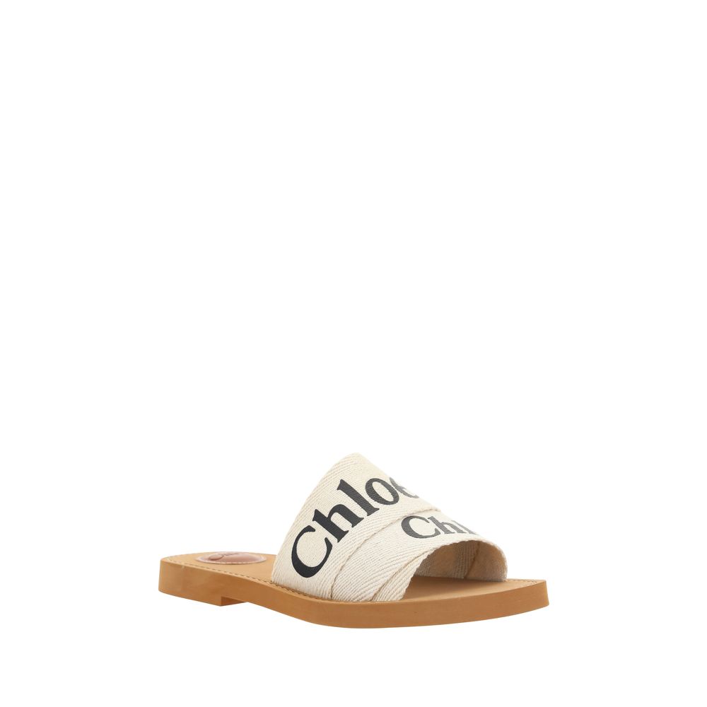 Chloé Weiße flache Sandalen aus Baumwolle
