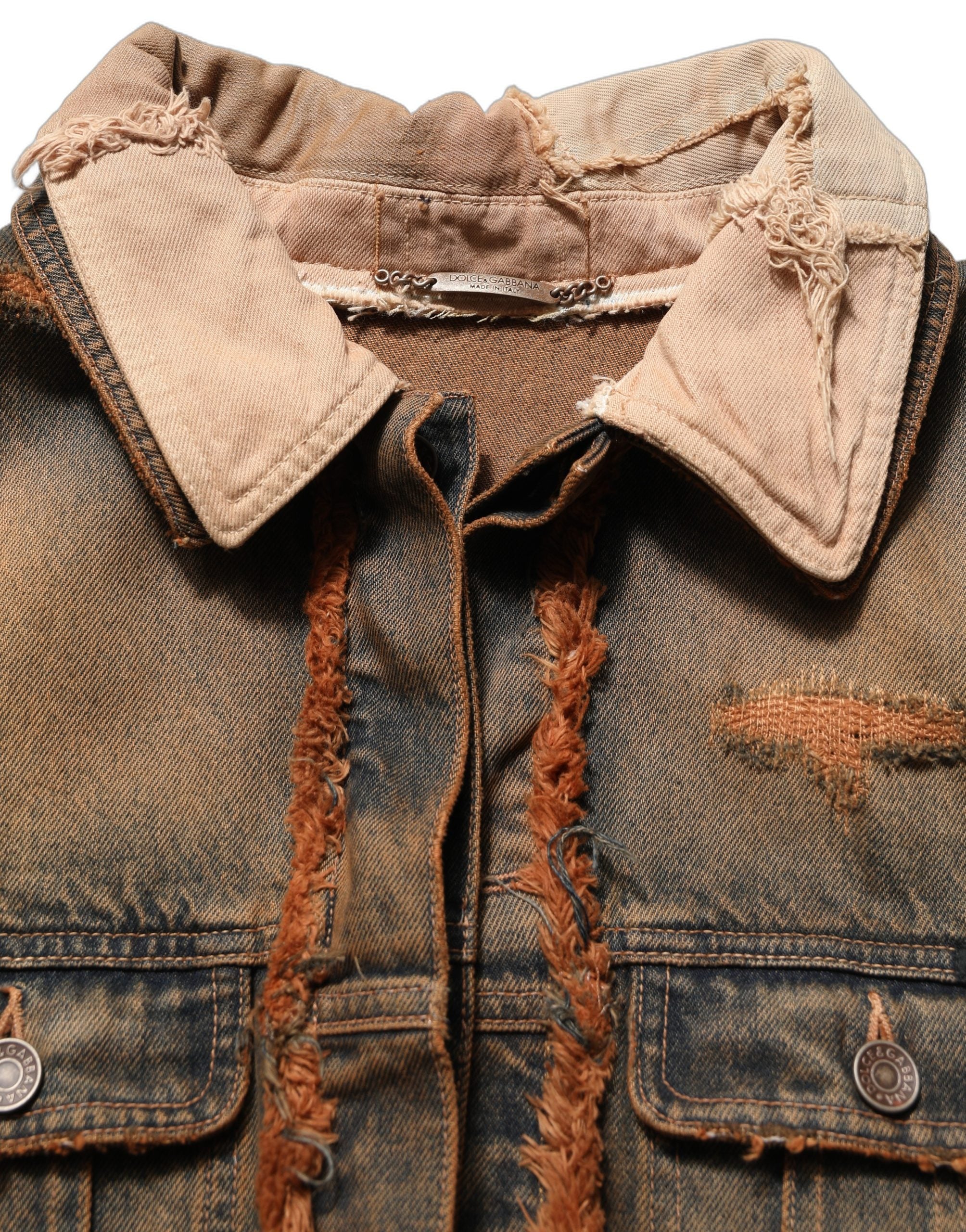 Dolce & Gabbana Mehrfarbige Herrenjacke aus Denim mit Rohschnitt-Paneelen