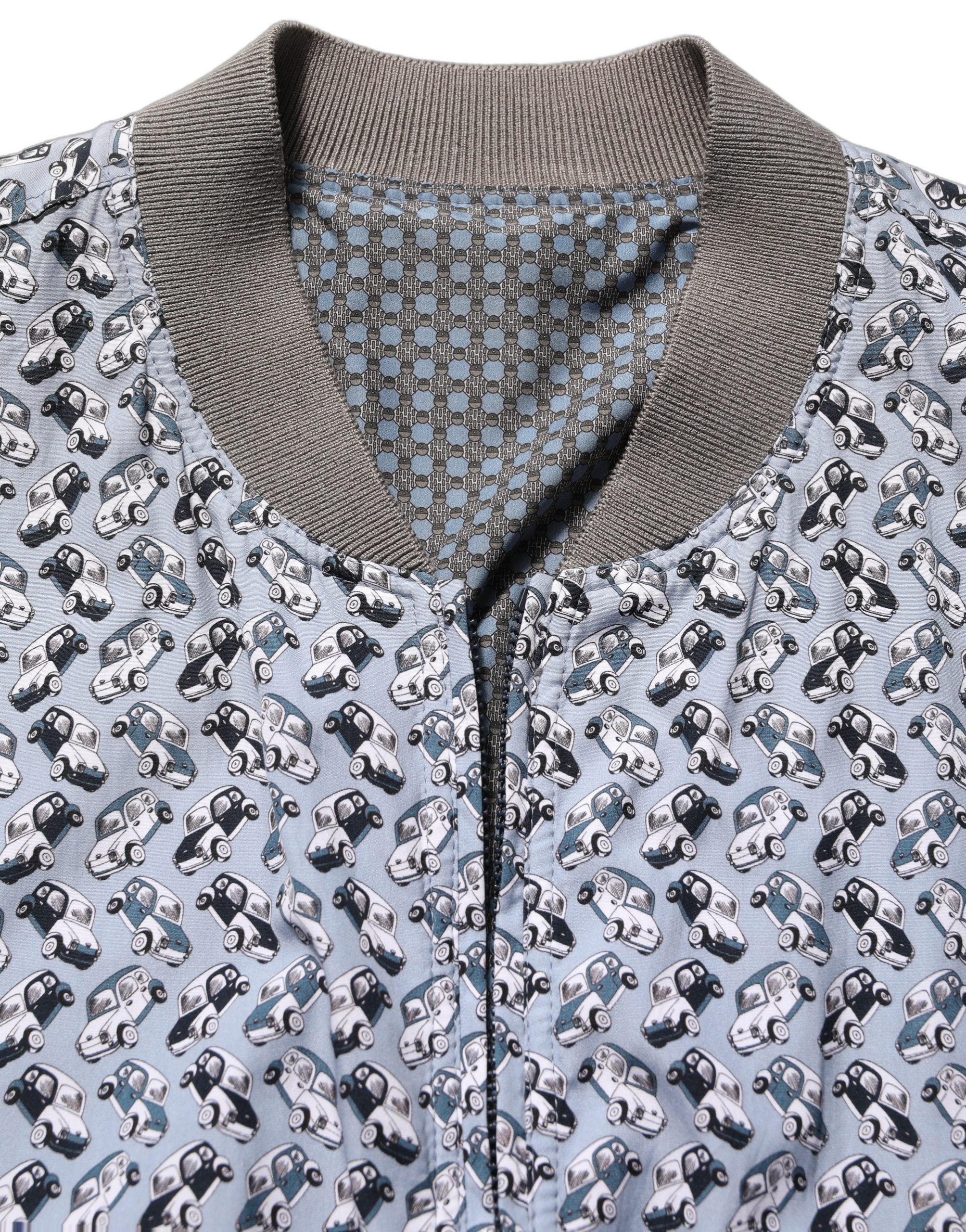 Dolce & Gabbana Hellblaue Bomberjacke aus Baumwolle mit Auto-Print