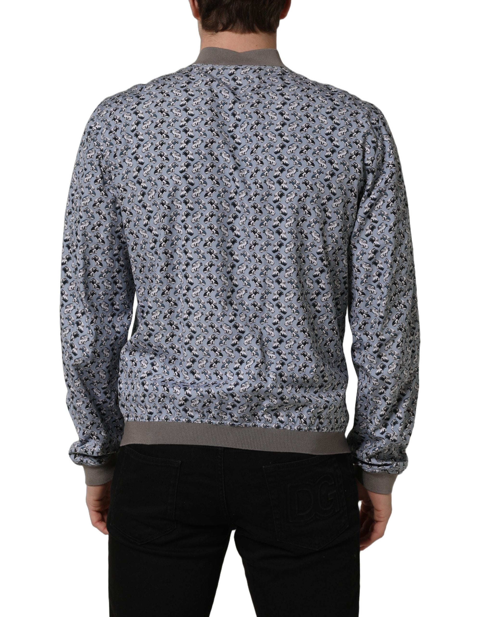 Dolce & Gabbana Hellblaue Bomberjacke aus Baumwolle mit Auto-Print