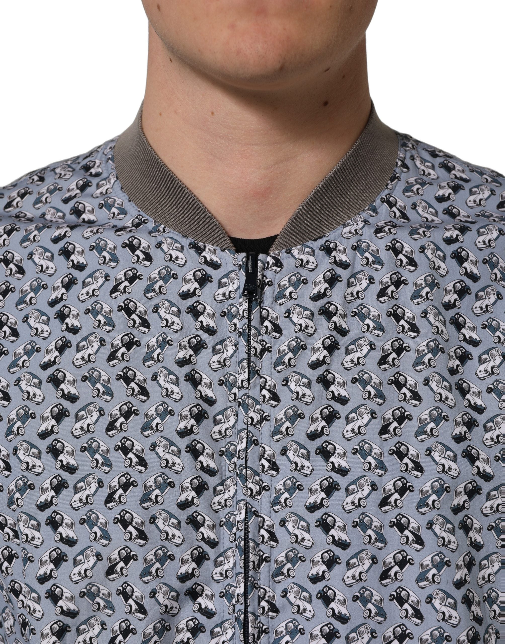 Dolce & Gabbana Hellblaue Bomberjacke aus Baumwolle mit Auto-Print