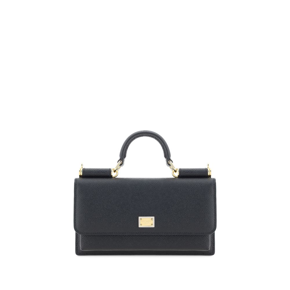 Dolce & Gabbana Schwarze Bos Taurus Kalbsleder Schultertasche