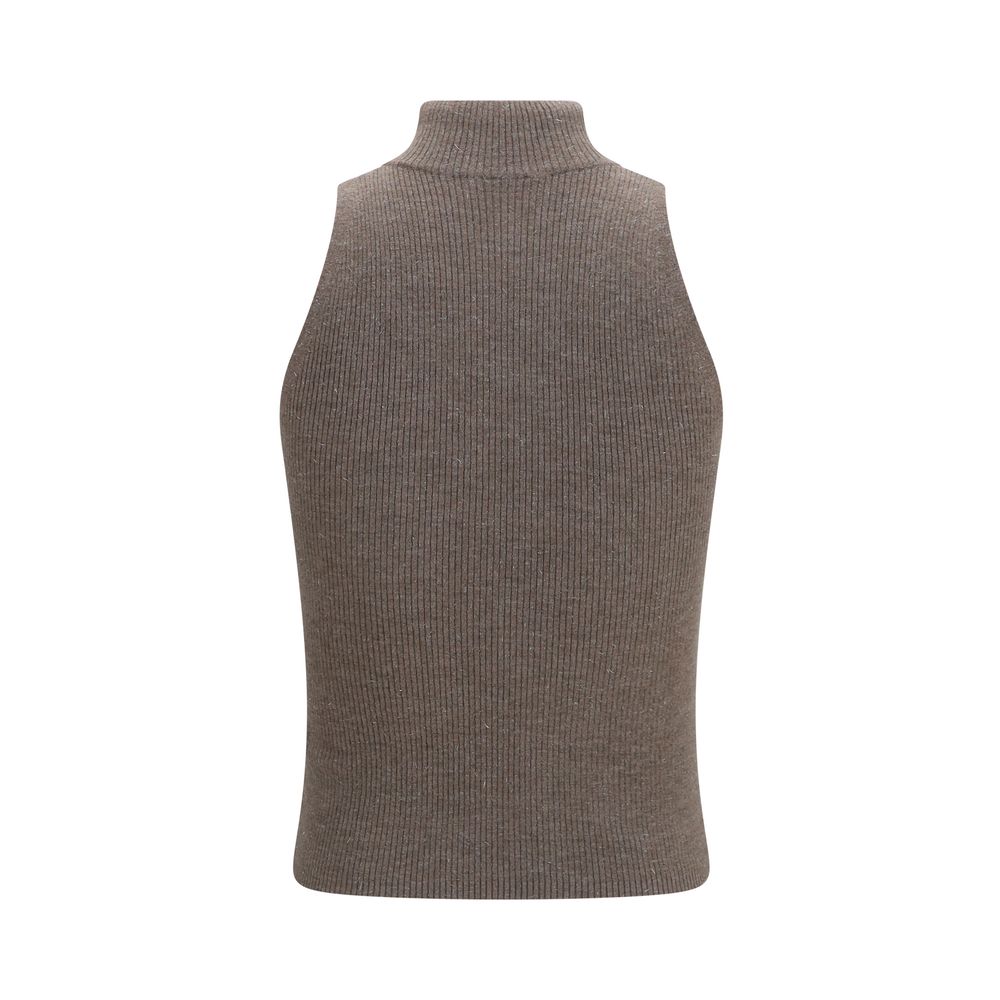 Brunello Cucinelli Brauner Kaschmir-Strickpullover ohne Ärmel