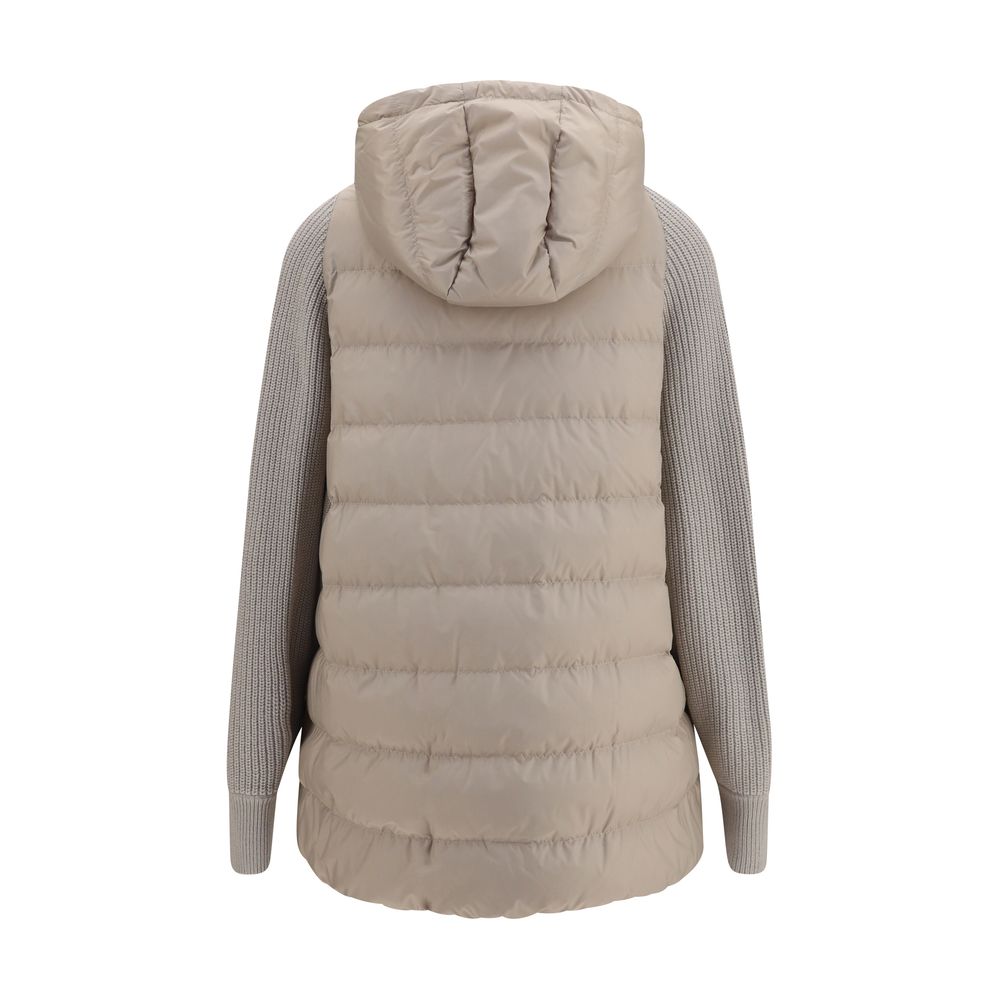 Brunello Cucinelli Graue Polyester-Jacke in voller Länge