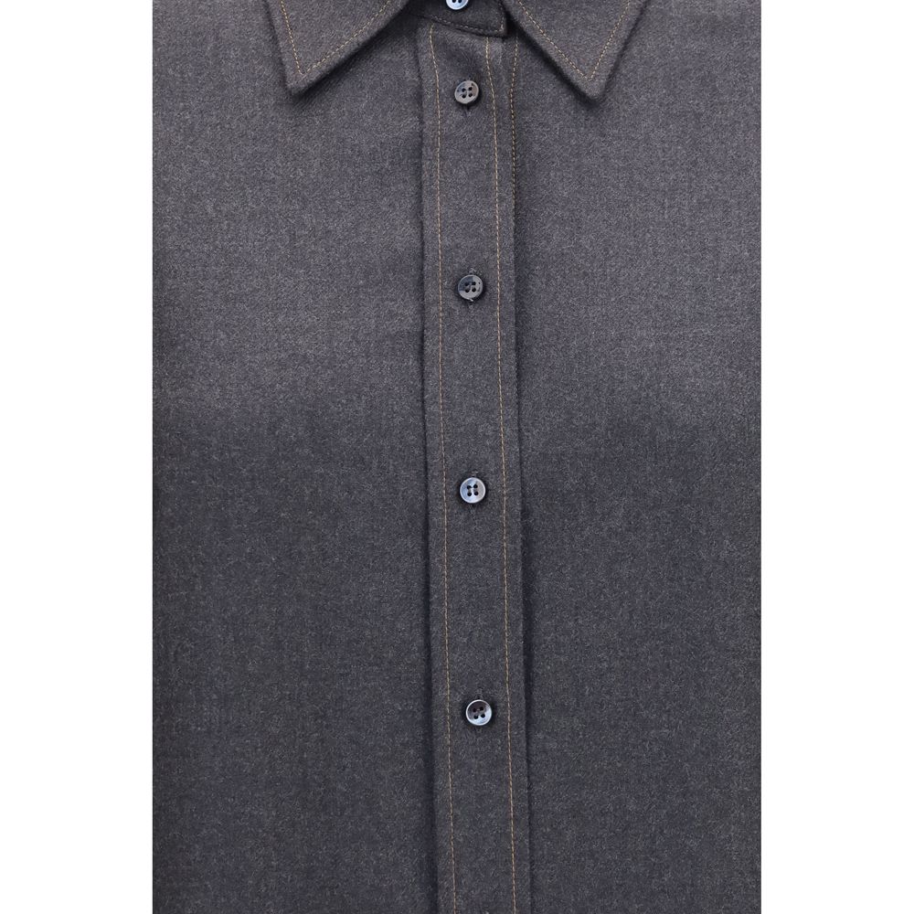 Brunello Cucinelli Graues Wollhemd Oves Aries