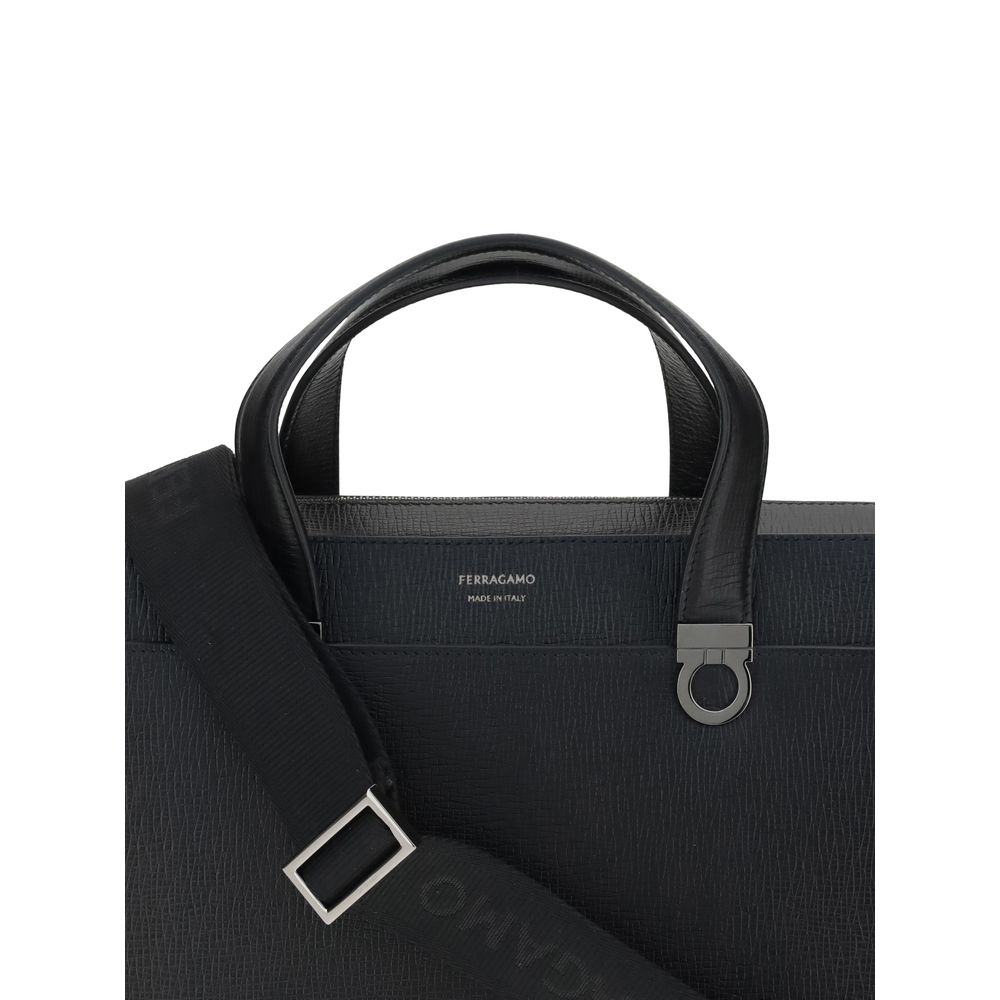 Ferragamo Schwarze Kalbsleder Bos Taurus Aktentasche