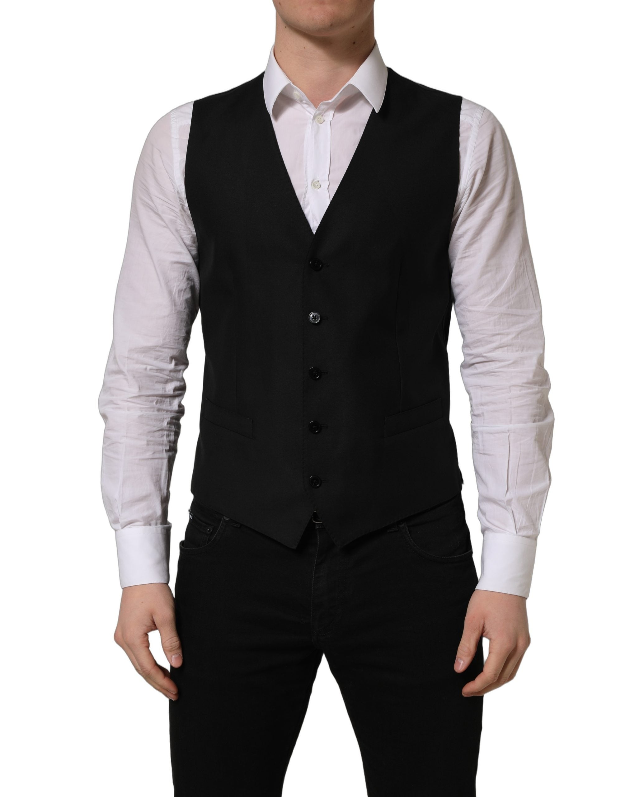 Dolce & Gabbana Schwarze Wollweste mit schmaler Passform