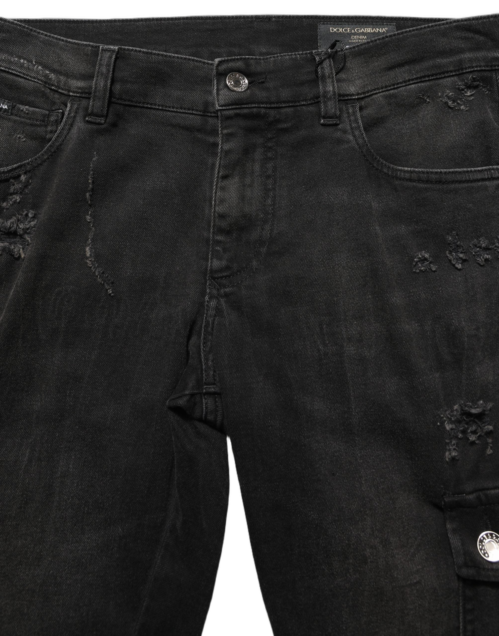 Dolce & Gabbana Schwarze Herren-Jeans aus Baumwolle mit Used-Look und Cargo-Taschen