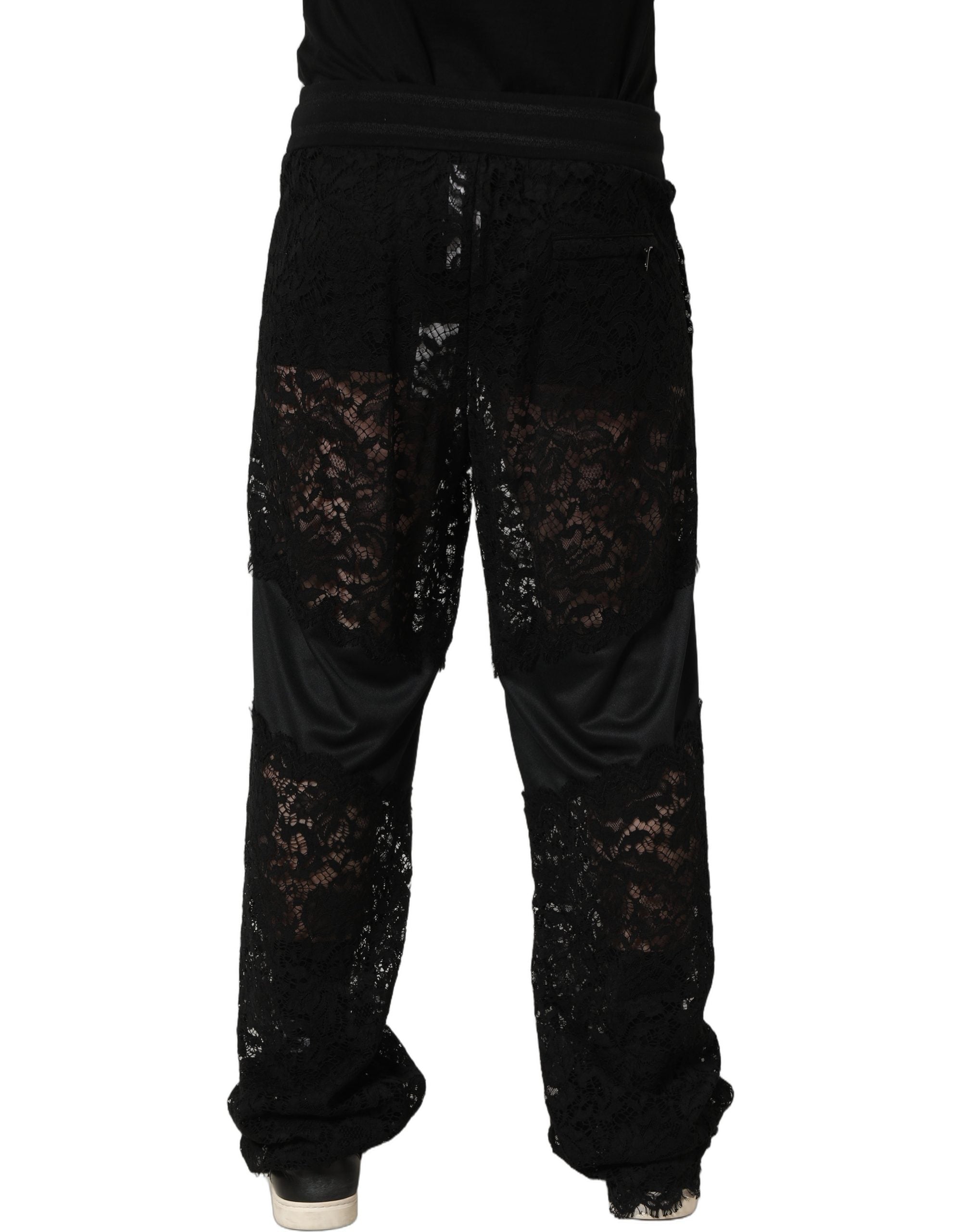 Dolce & Gabbana Herren Jogginghose aus schwarzer Spitze, Mid Waist