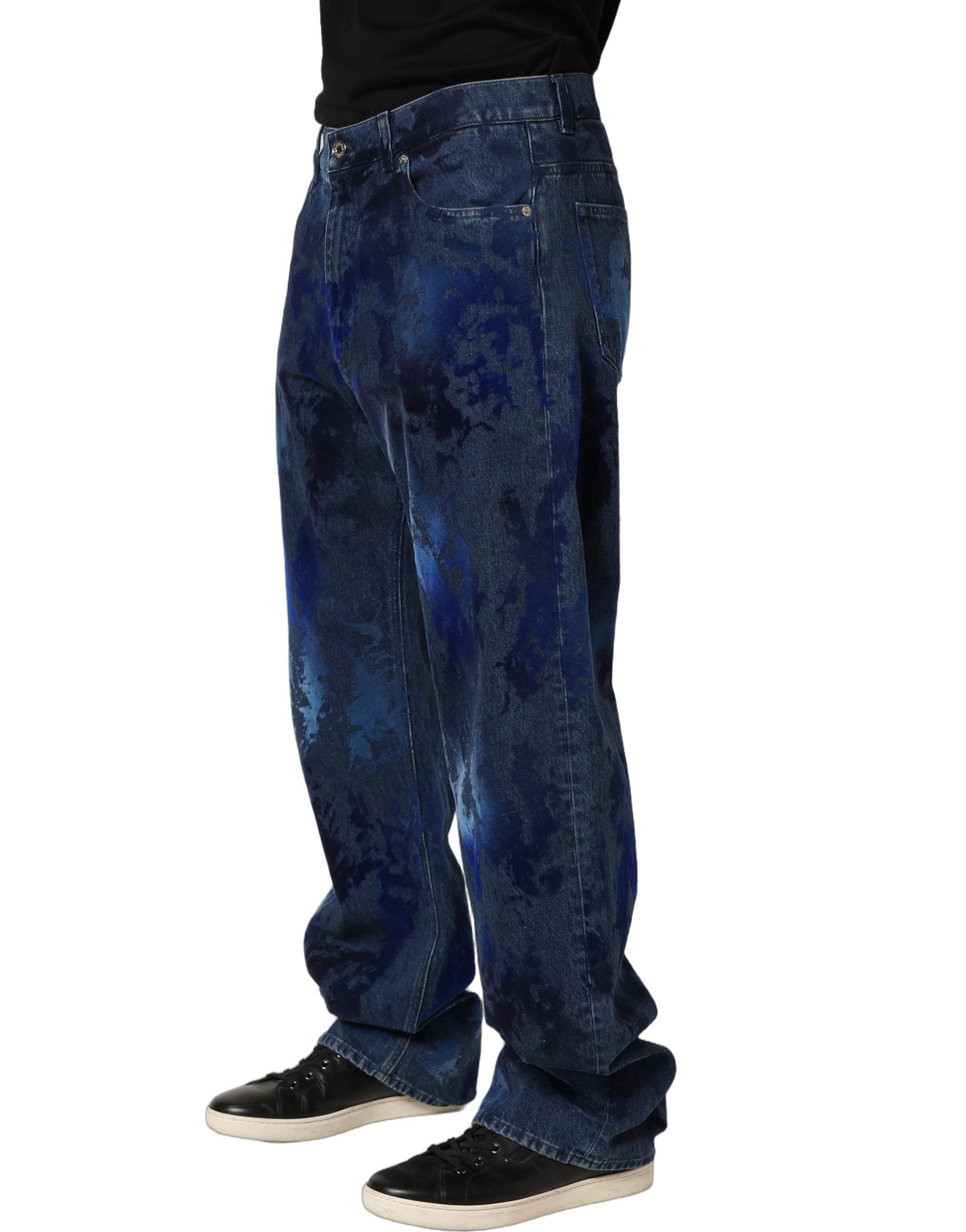 Dolce & Gabbana Blaue Herren-Jeans im geraden Schnitt mit Batik-Muster aus Baumwolle