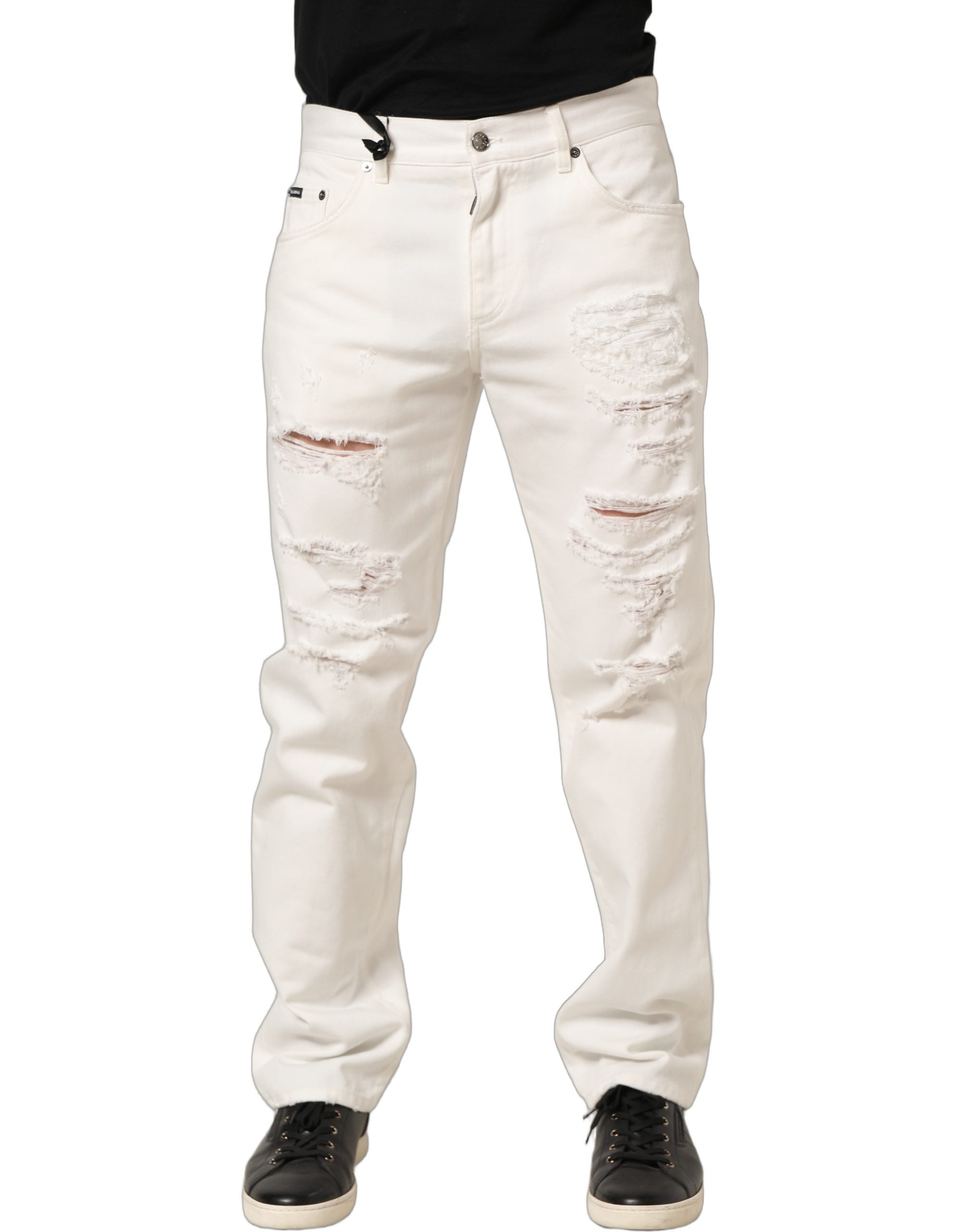 Dolce & Gabbana Weiße gerade Jeans aus Baumwolle mit Used-Look