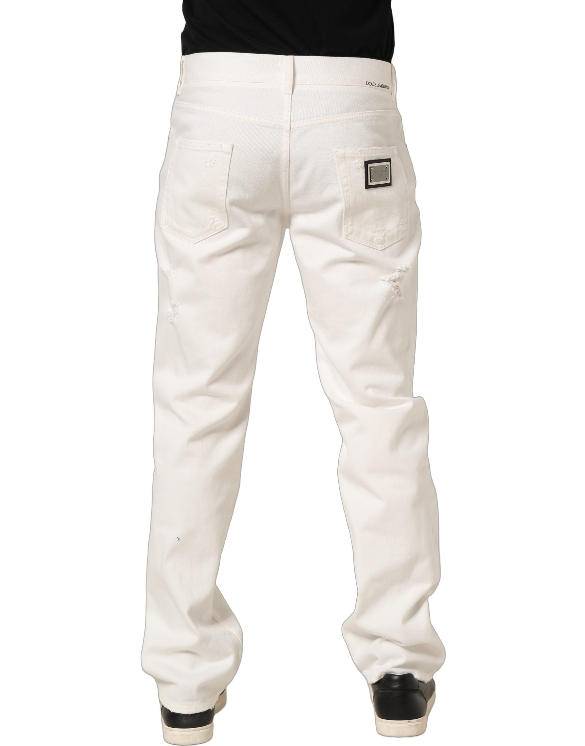 Dolce & Gabbana Weiße gerade Jeans aus Baumwolle mit Used-Look