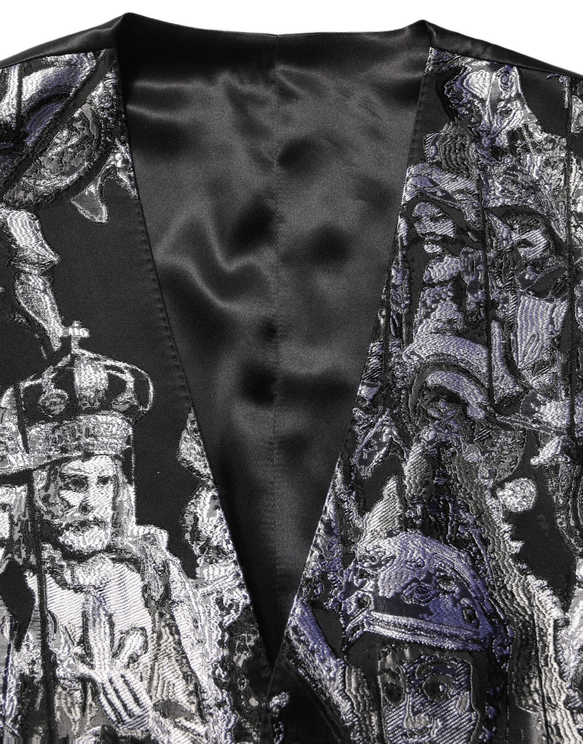 Dolce & Gabbana Schwarzer Jacquard Slim Fit Anzug im 3-teiligen Set