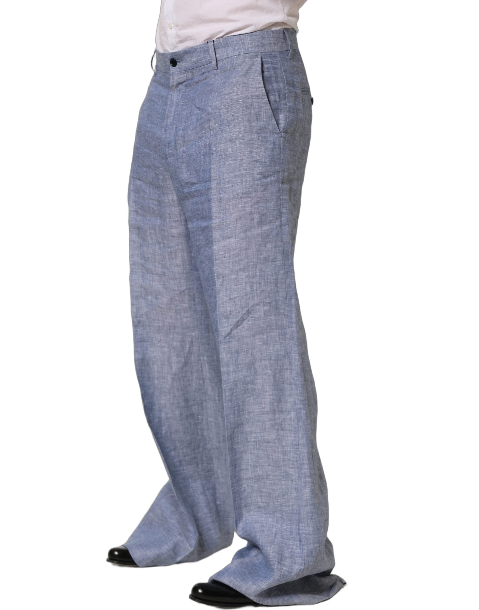 Dolce & Gabbana Hellblaue Leinenhose mit geradem Bein