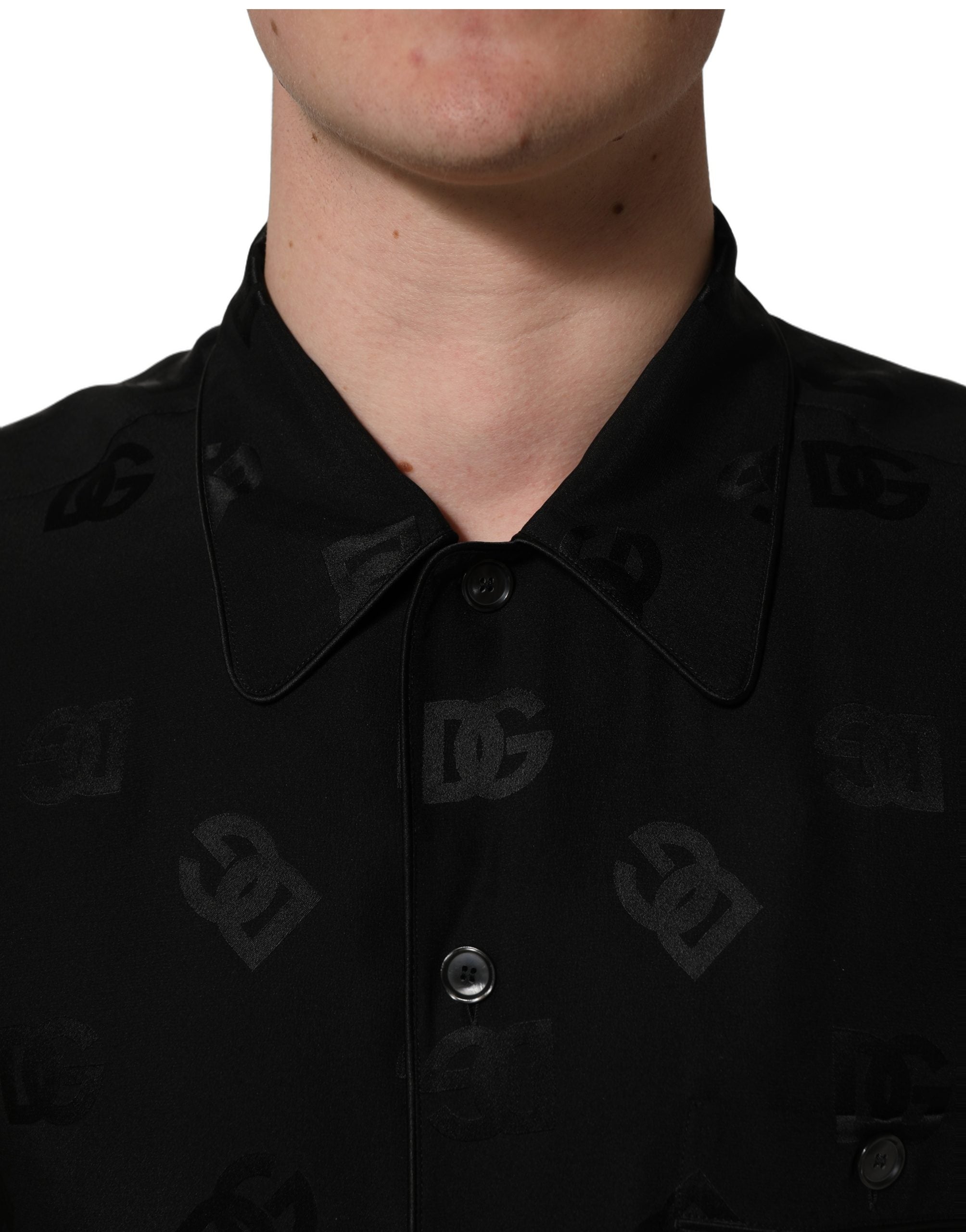 Dolce & Gabbana Herrenhemd mit kurzen Ärmeln und schwarzem Logo-Monogramm